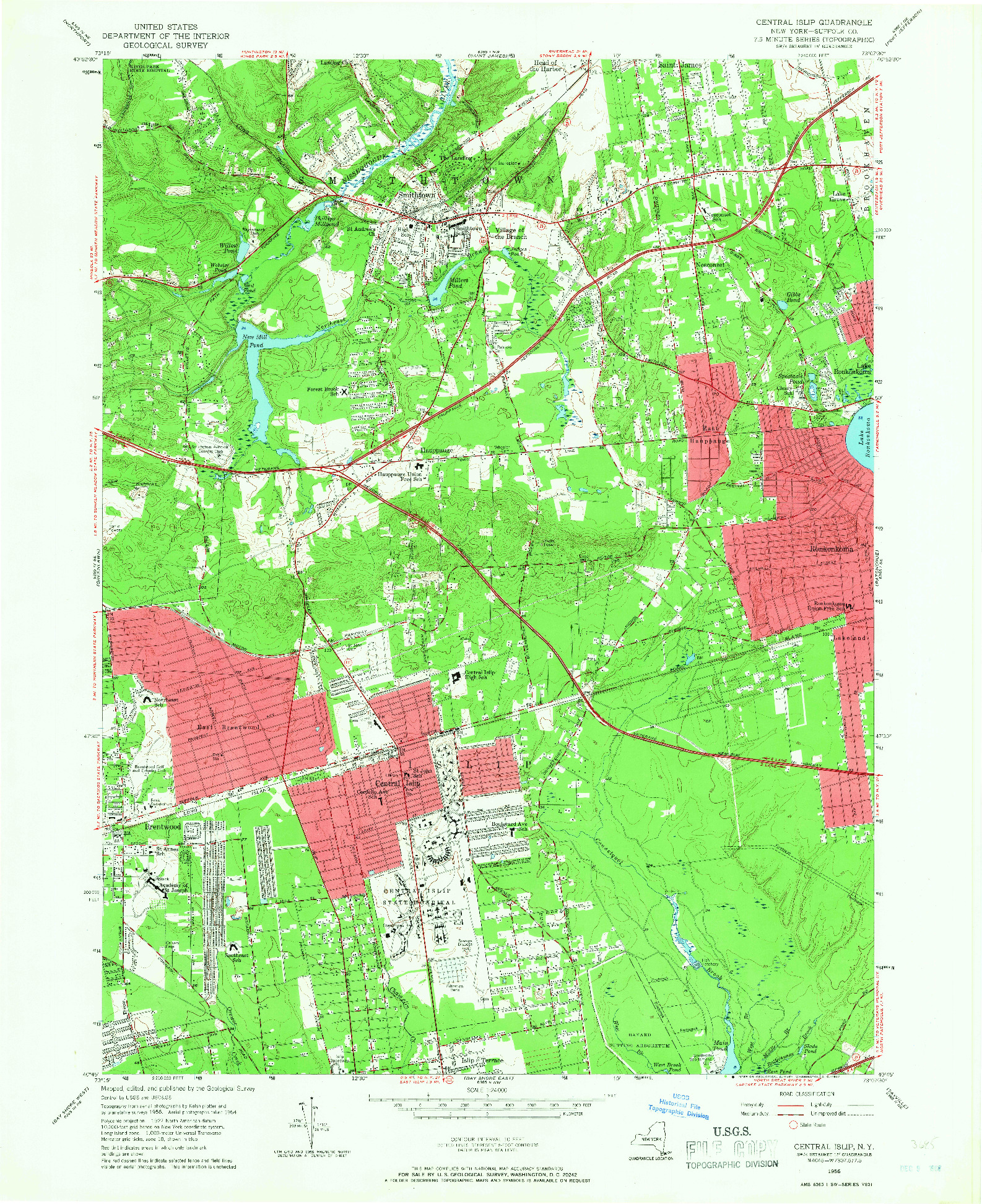 USGS 1:24000-SCALE QUADRANGLE FOR CENTRAL ISLIP, NY 1956