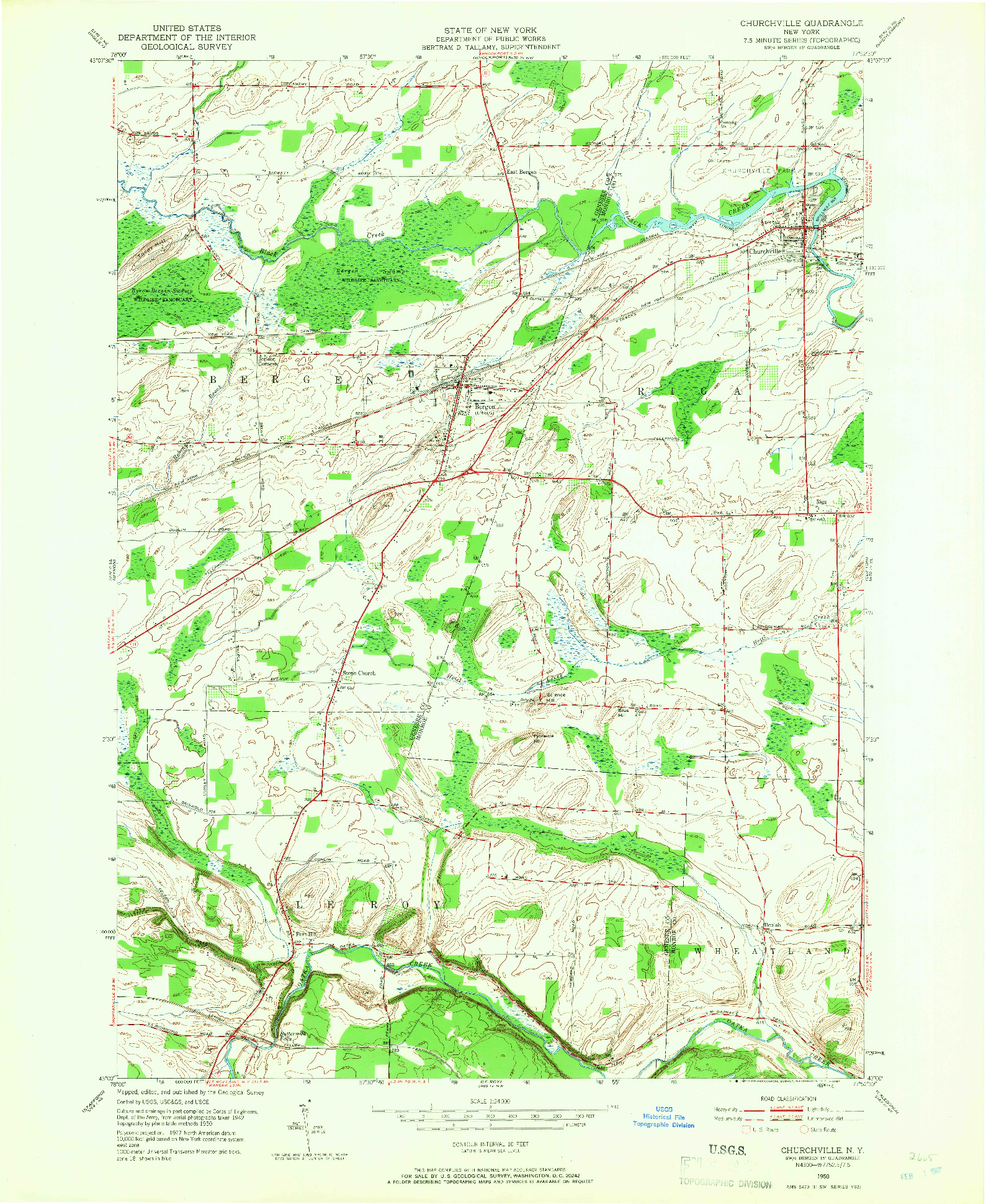 USGS 1:24000-SCALE QUADRANGLE FOR CHURCHVILLE, NY 1950