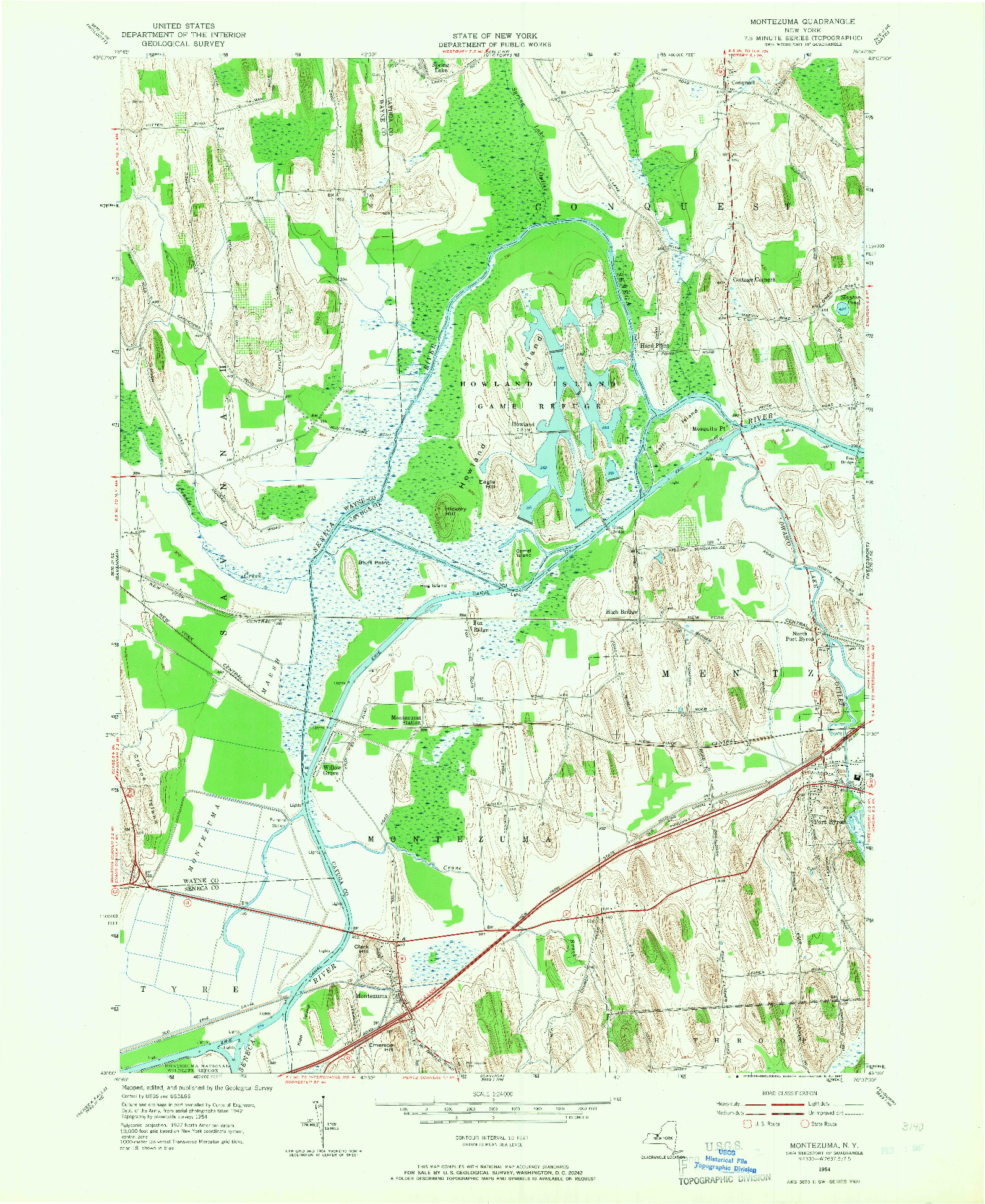USGS 1:24000-SCALE QUADRANGLE FOR MONTEZUMA, NY 1954