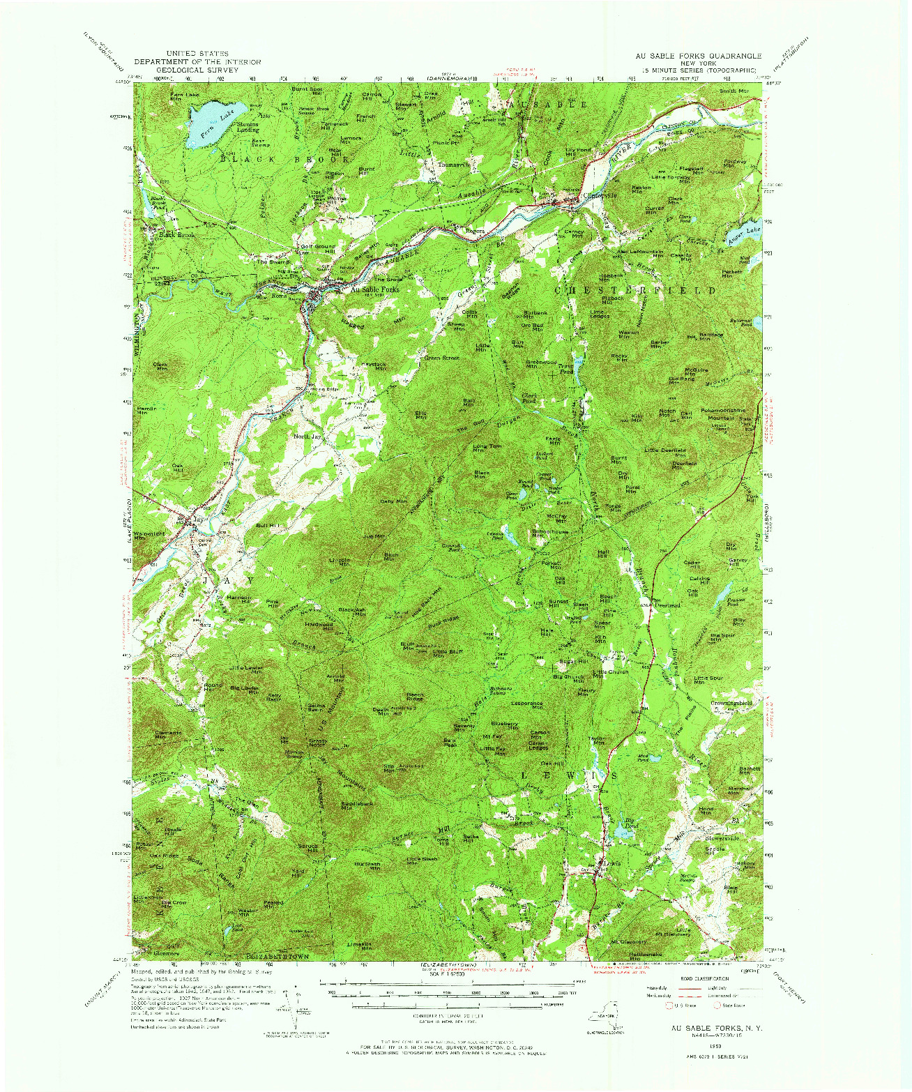 USGS 1:62500-SCALE QUADRANGLE FOR AU SABLE FORKS, NY 1953