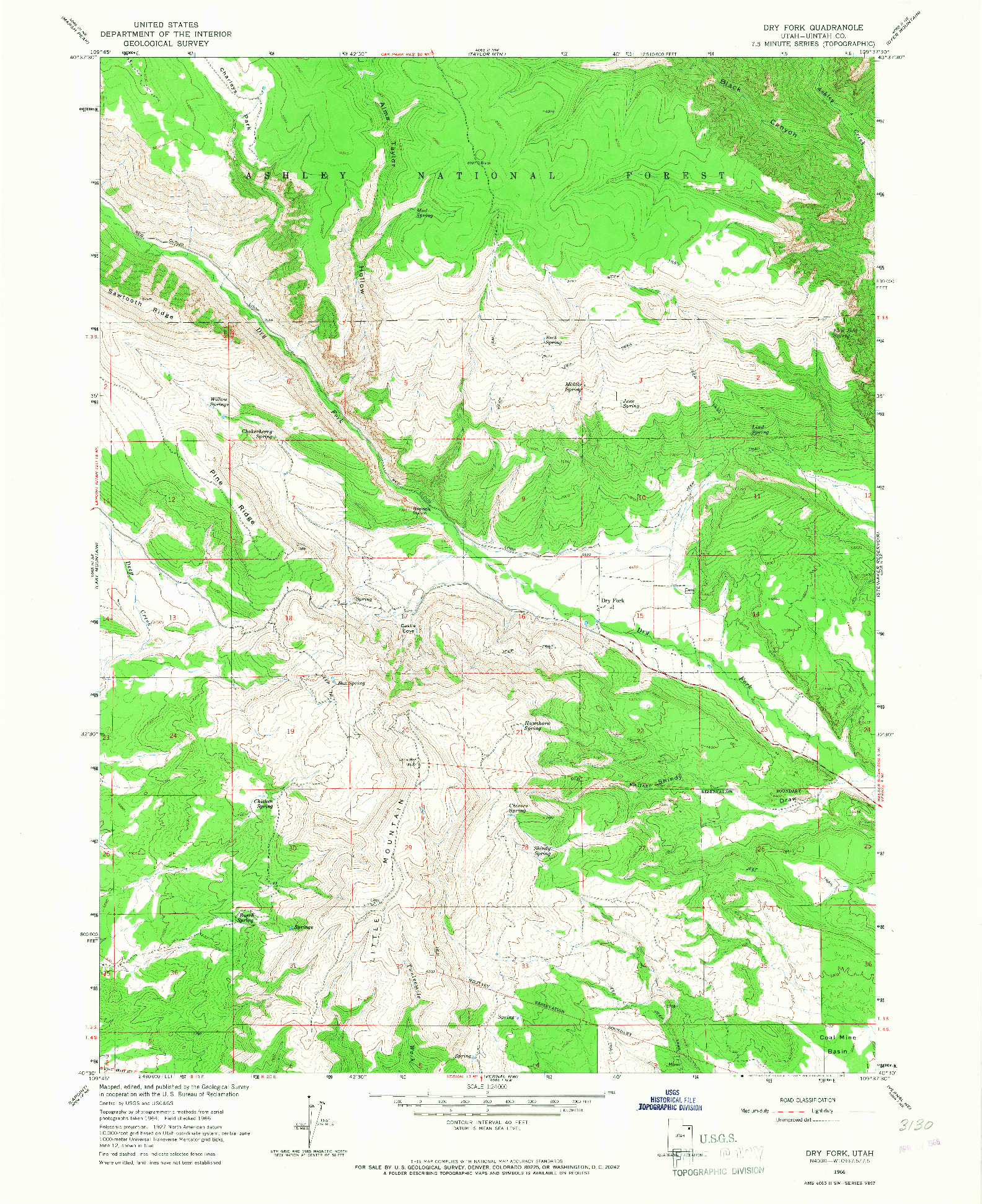 USGS 1:24000-SCALE QUADRANGLE FOR DRY FORK, UT 1966