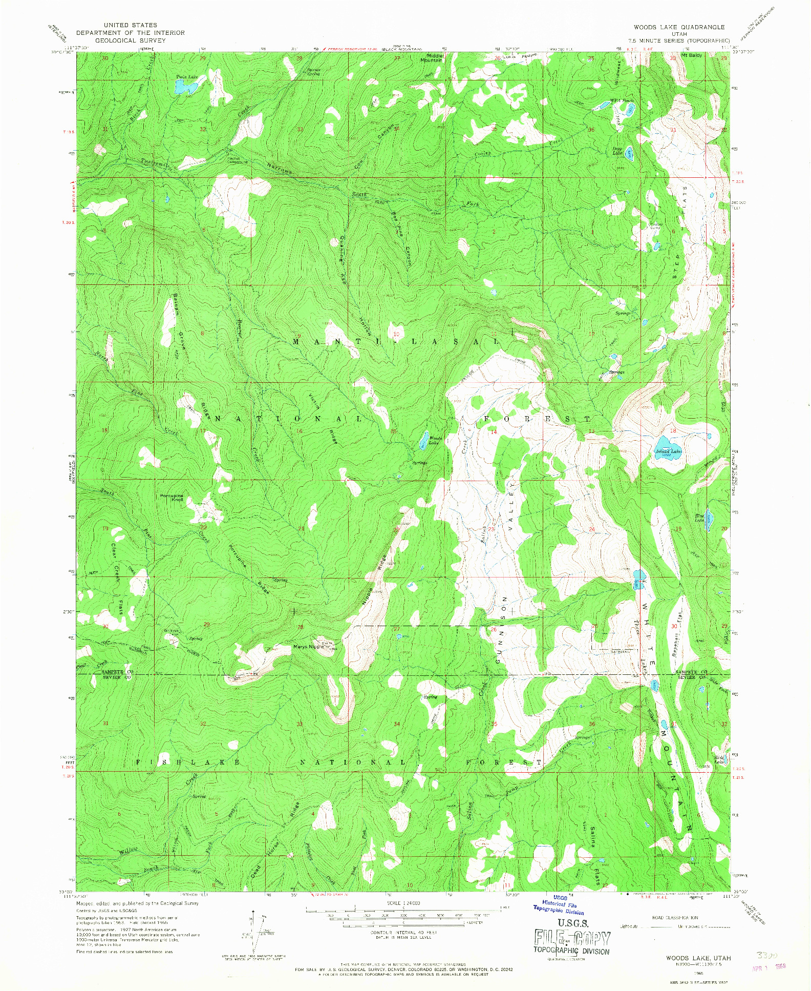 USGS 1:24000-SCALE QUADRANGLE FOR WOODS LAKE, UT 1965