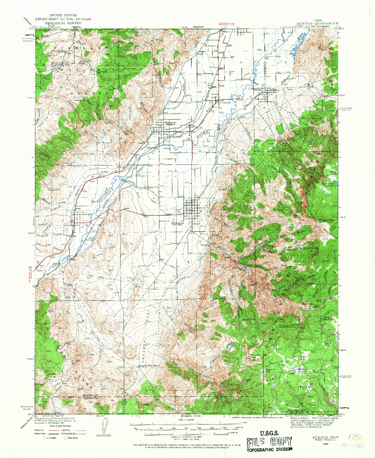 USGS 1:62500-SCALE QUADRANGLE FOR MONROE, UT 1940