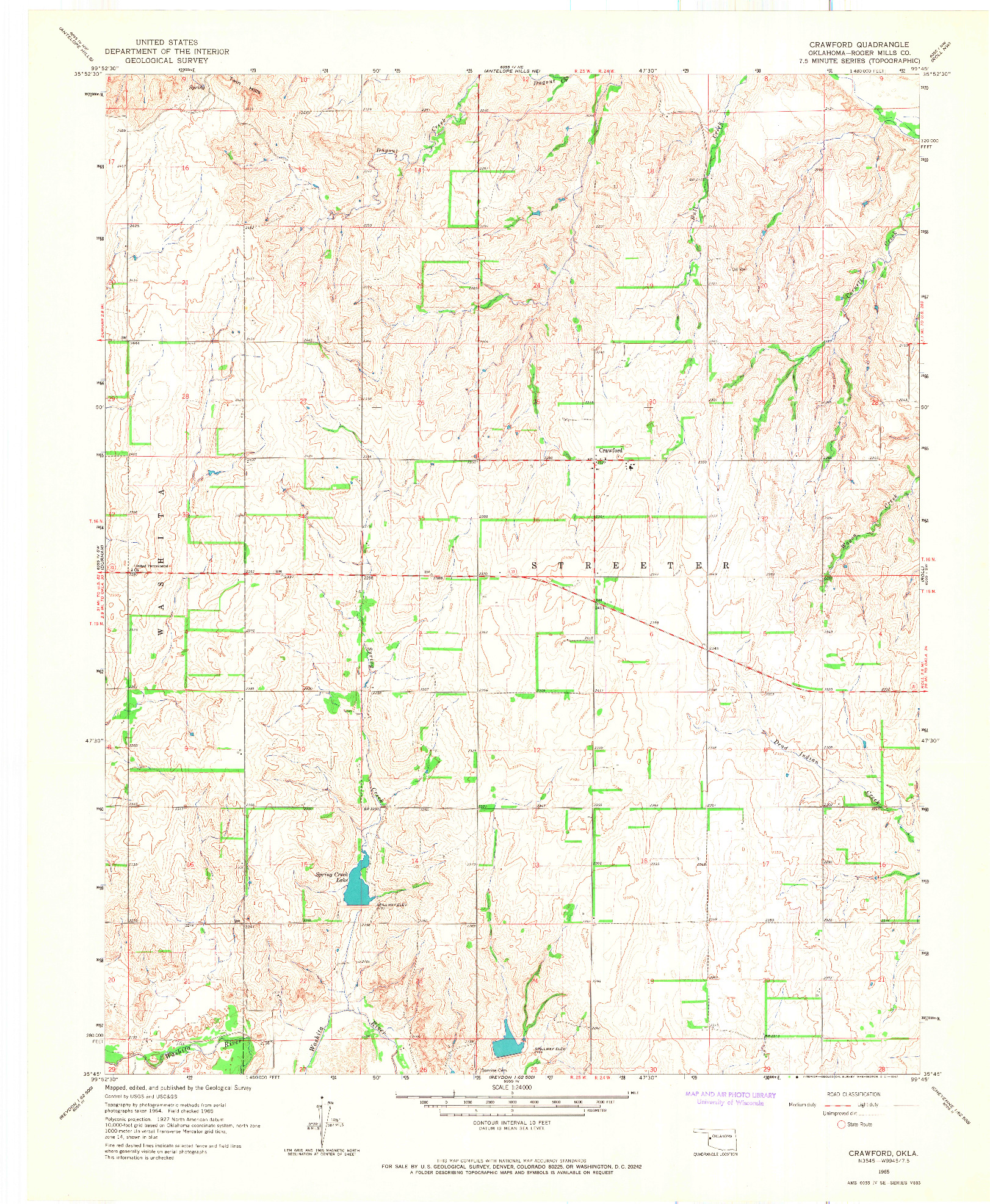 USGS 1:24000-SCALE QUADRANGLE FOR CRAWFORD, OK 1965
