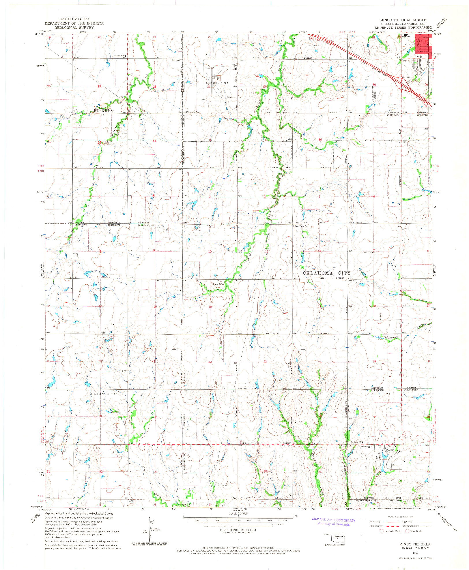 USGS 1:24000-SCALE QUADRANGLE FOR MINCO NE, OK 1966