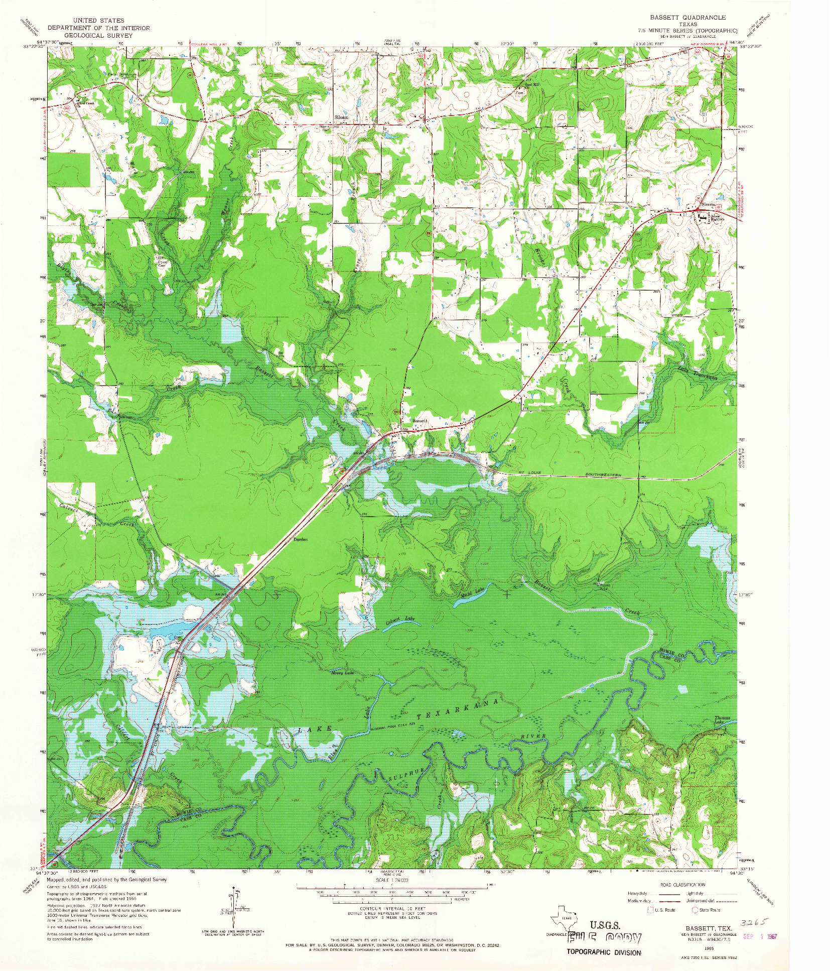 USGS 1:24000-SCALE QUADRANGLE FOR BASSETT, TX 1965