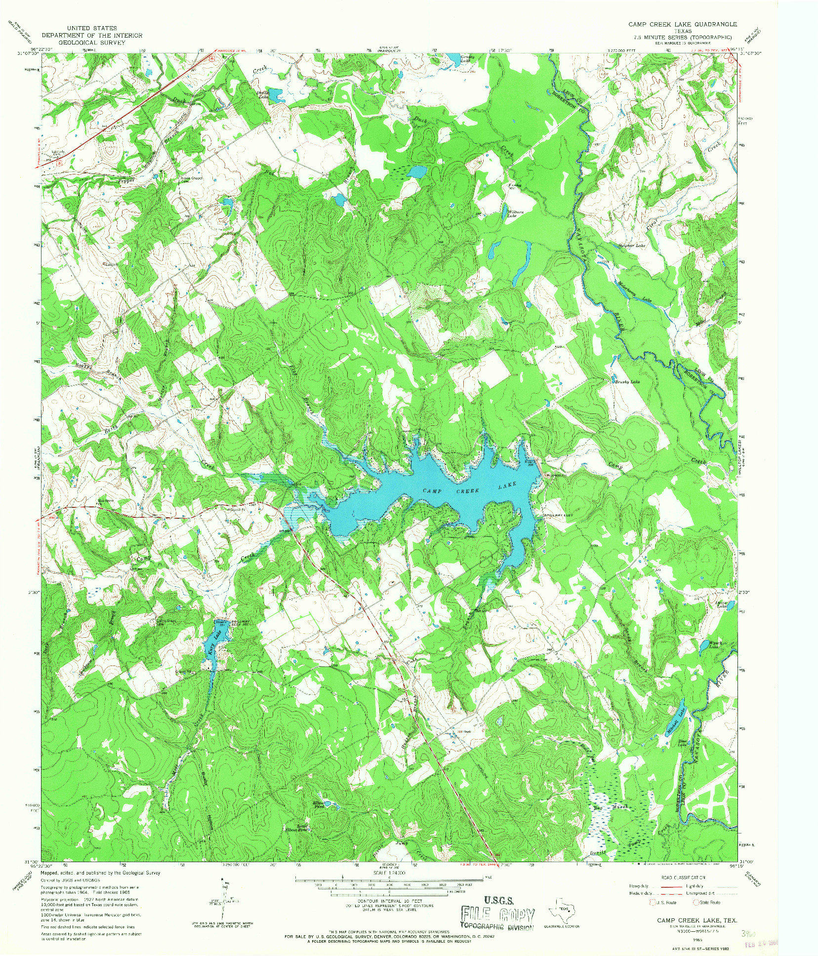 USGS 1:24000-SCALE QUADRANGLE FOR CAMP CREEK LAKE, TX 1965