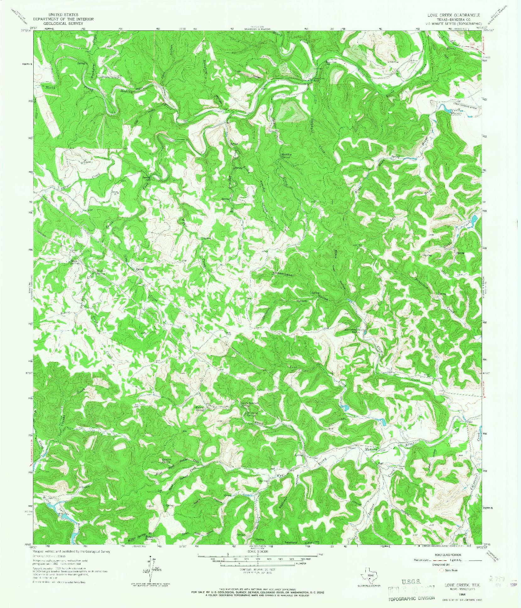 USGS 1:24000-SCALE QUADRANGLE FOR LOVE CREEK, TX 1964