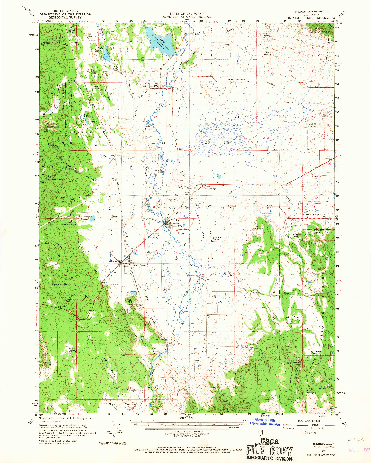 USGS 1:62500-SCALE QUADRANGLE FOR BIEBER, CA 1961