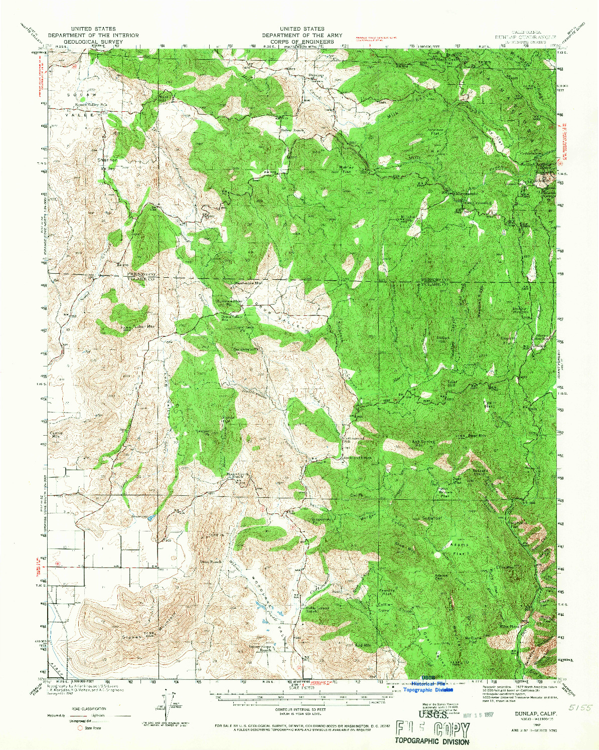 USGS 1:62500-SCALE QUADRANGLE FOR DUNLAP, CA 1942