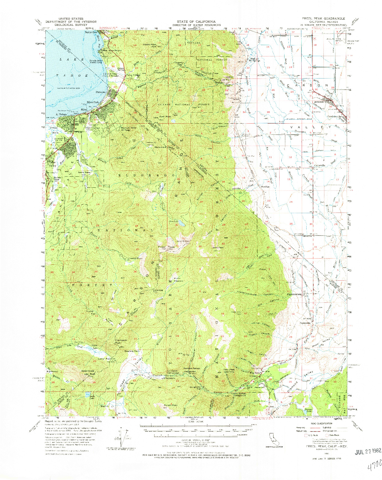 USGS 1:62500-SCALE QUADRANGLE FOR FREEL PEAK, CA 1956