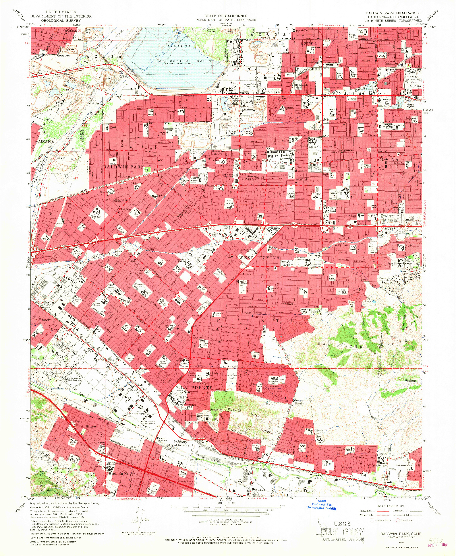 USGS 1:24000-SCALE QUADRANGLE FOR BALDWIN PARK, CA 1966