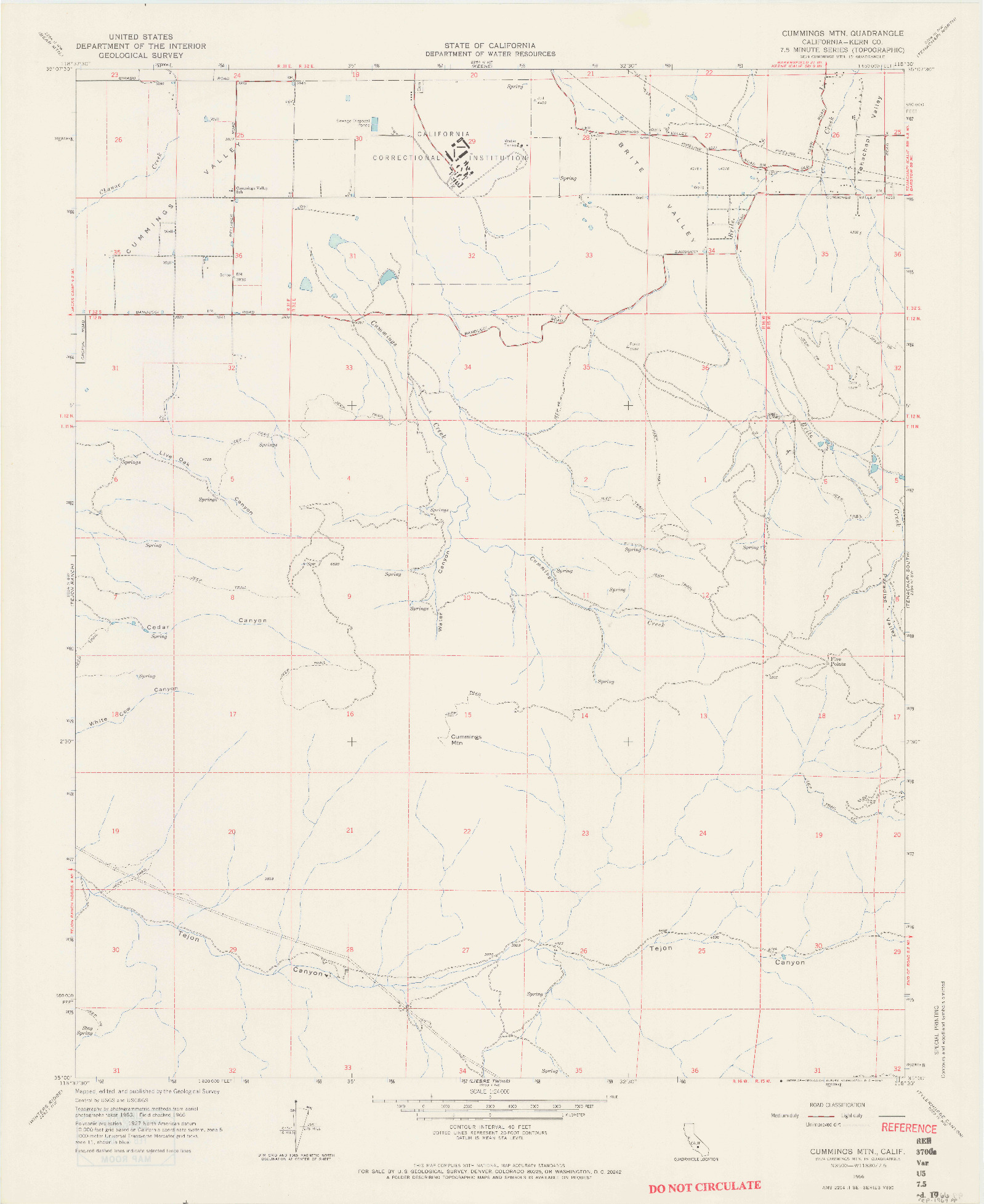 USGS 1:24000-SCALE QUADRANGLE FOR CUMMINGS MTN, CA 1966