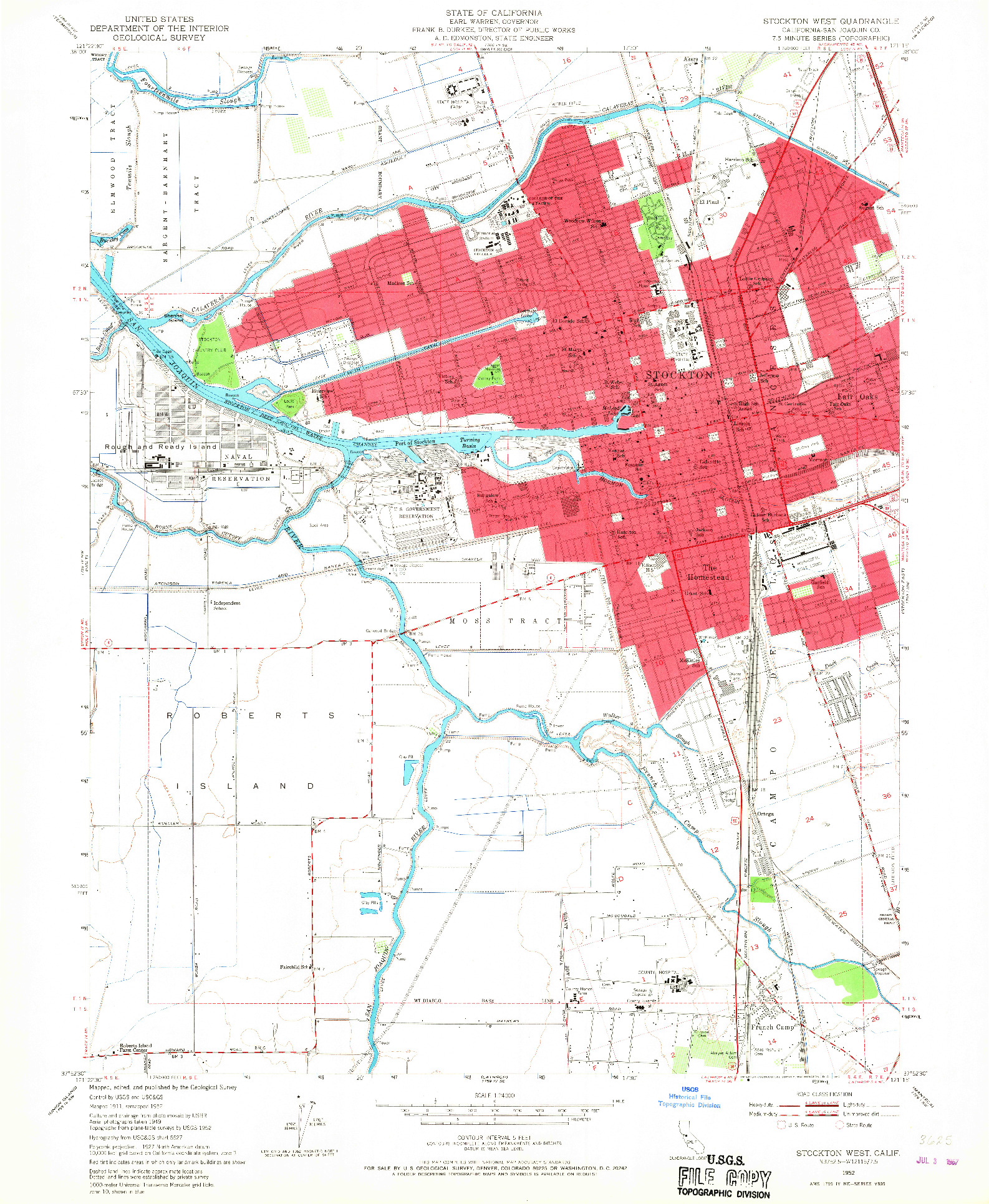 USGS 1:24000-SCALE QUADRANGLE FOR STOCKTON WEST, CA 1952