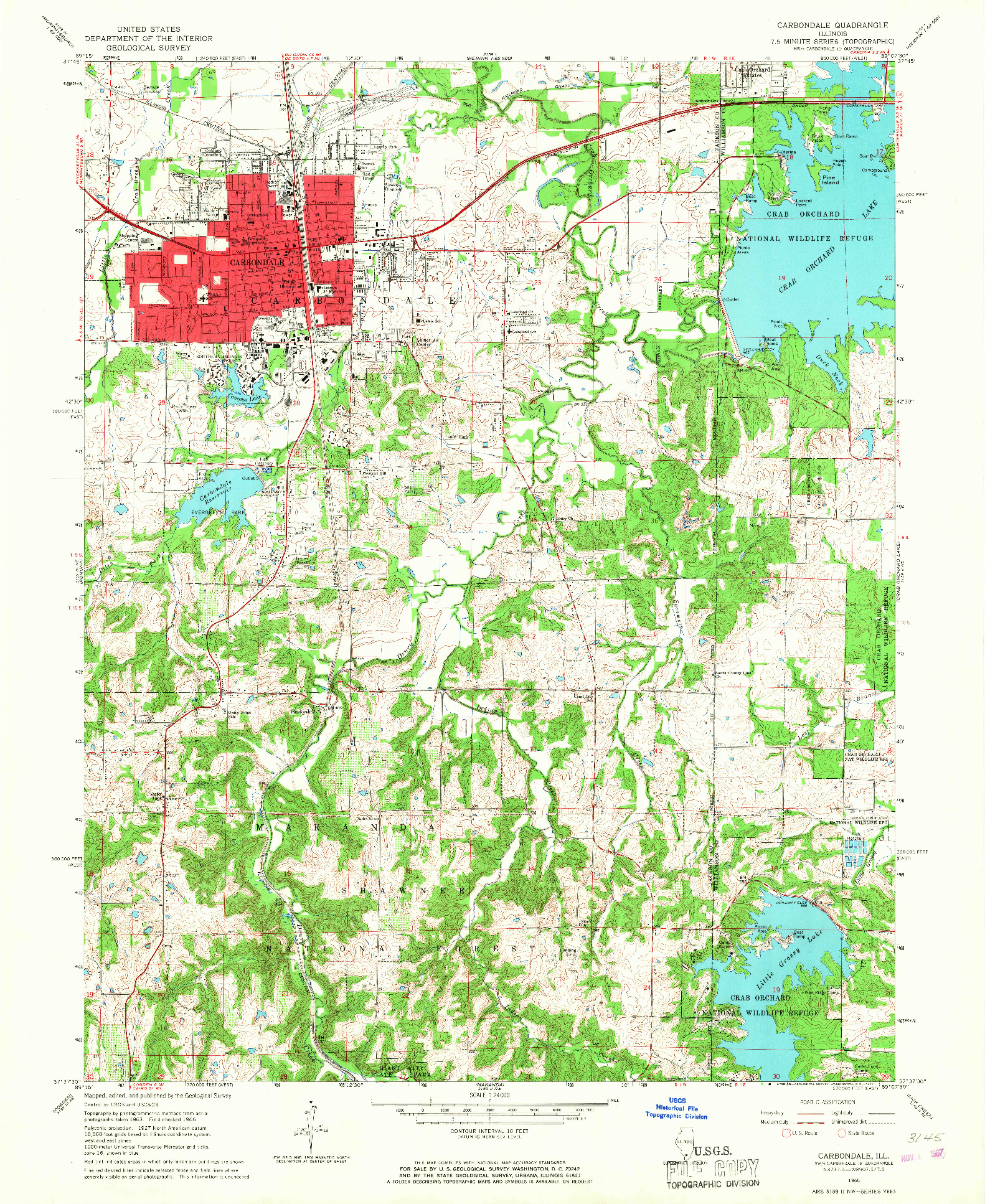 USGS 1:24000-SCALE QUADRANGLE FOR CARBONDALE, IL 1966