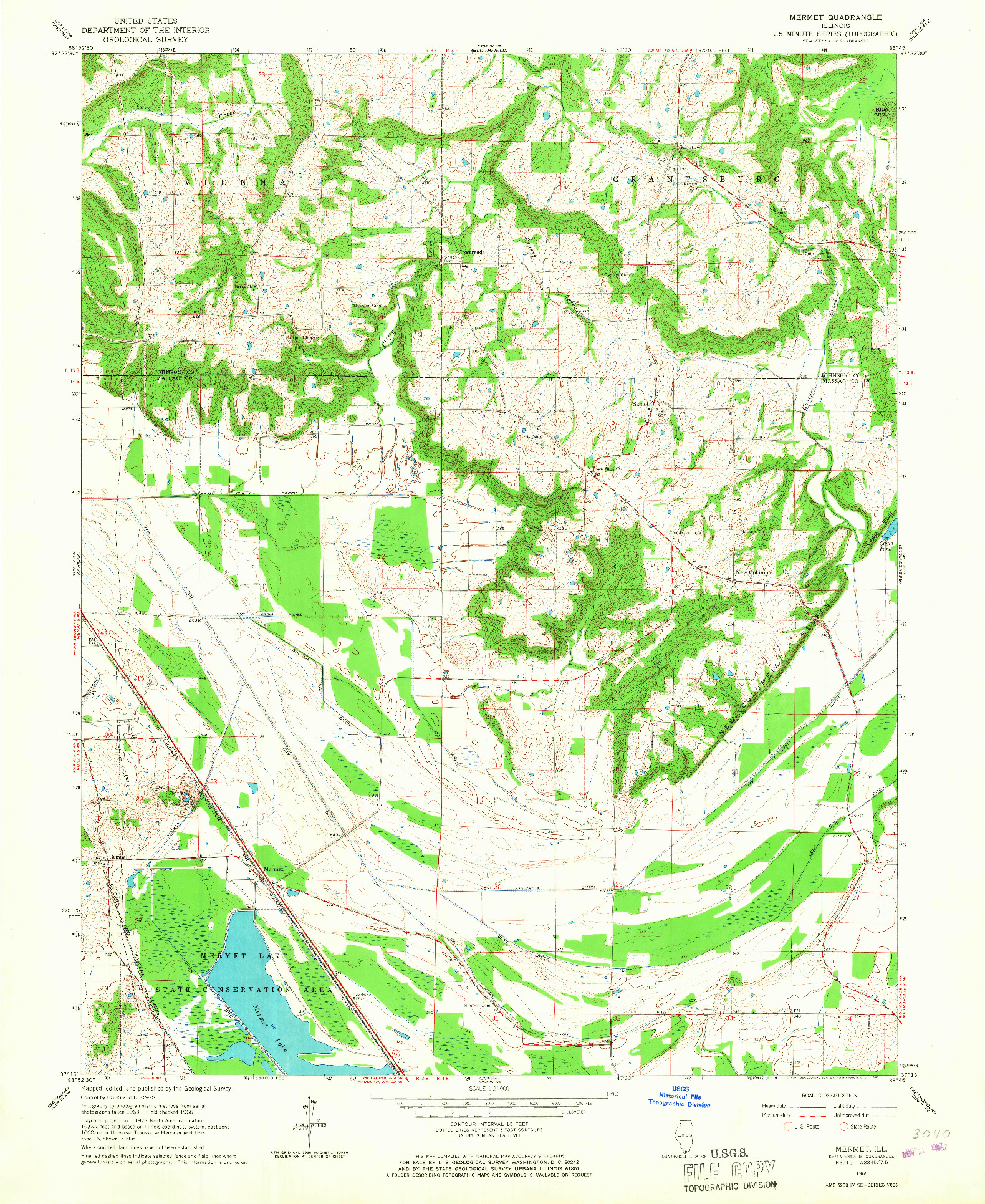USGS 1:24000-SCALE QUADRANGLE FOR MERMET, IL 1966