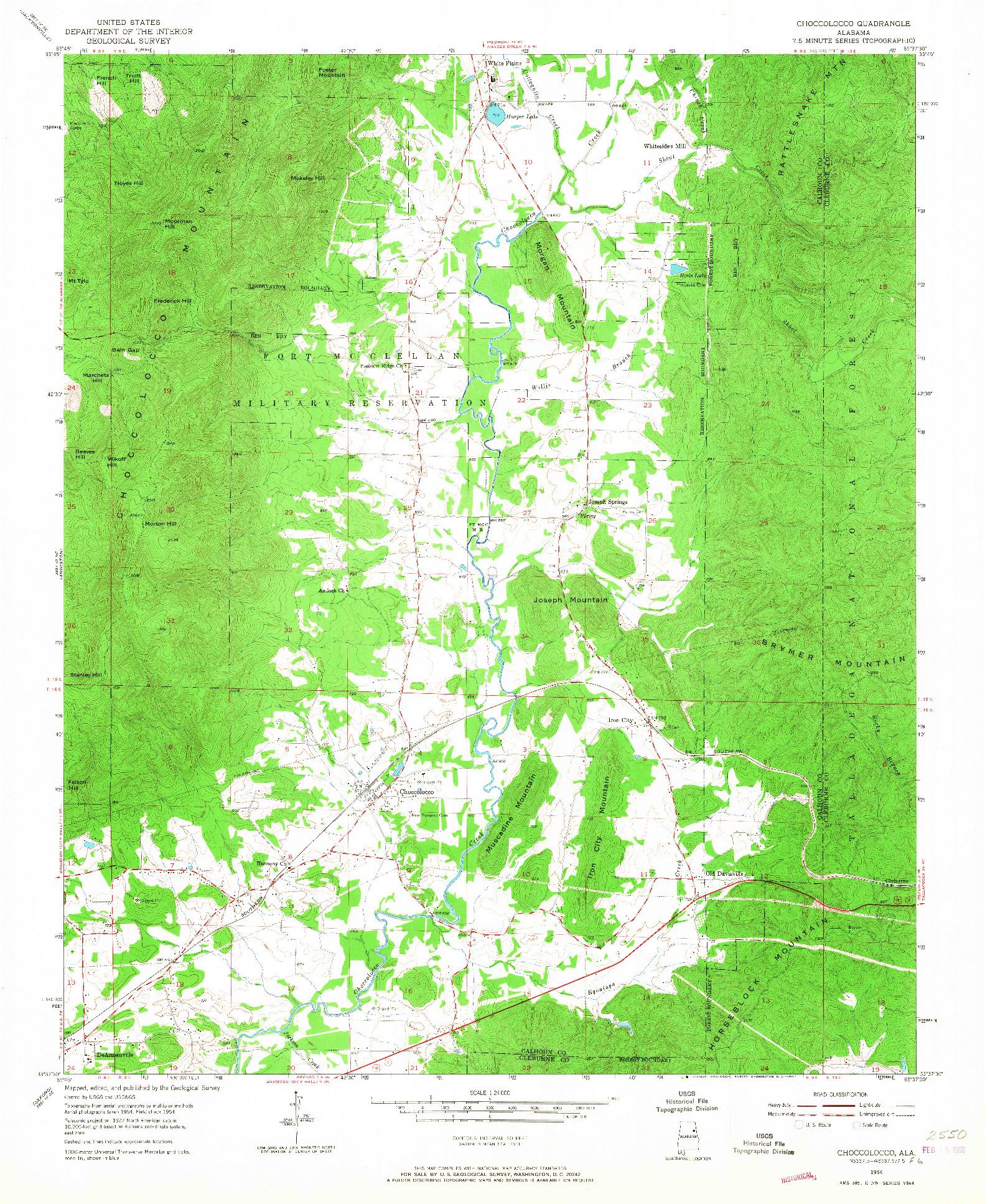 USGS 1:24000-SCALE QUADRANGLE FOR CHOCCOLOCCO, AL 1954