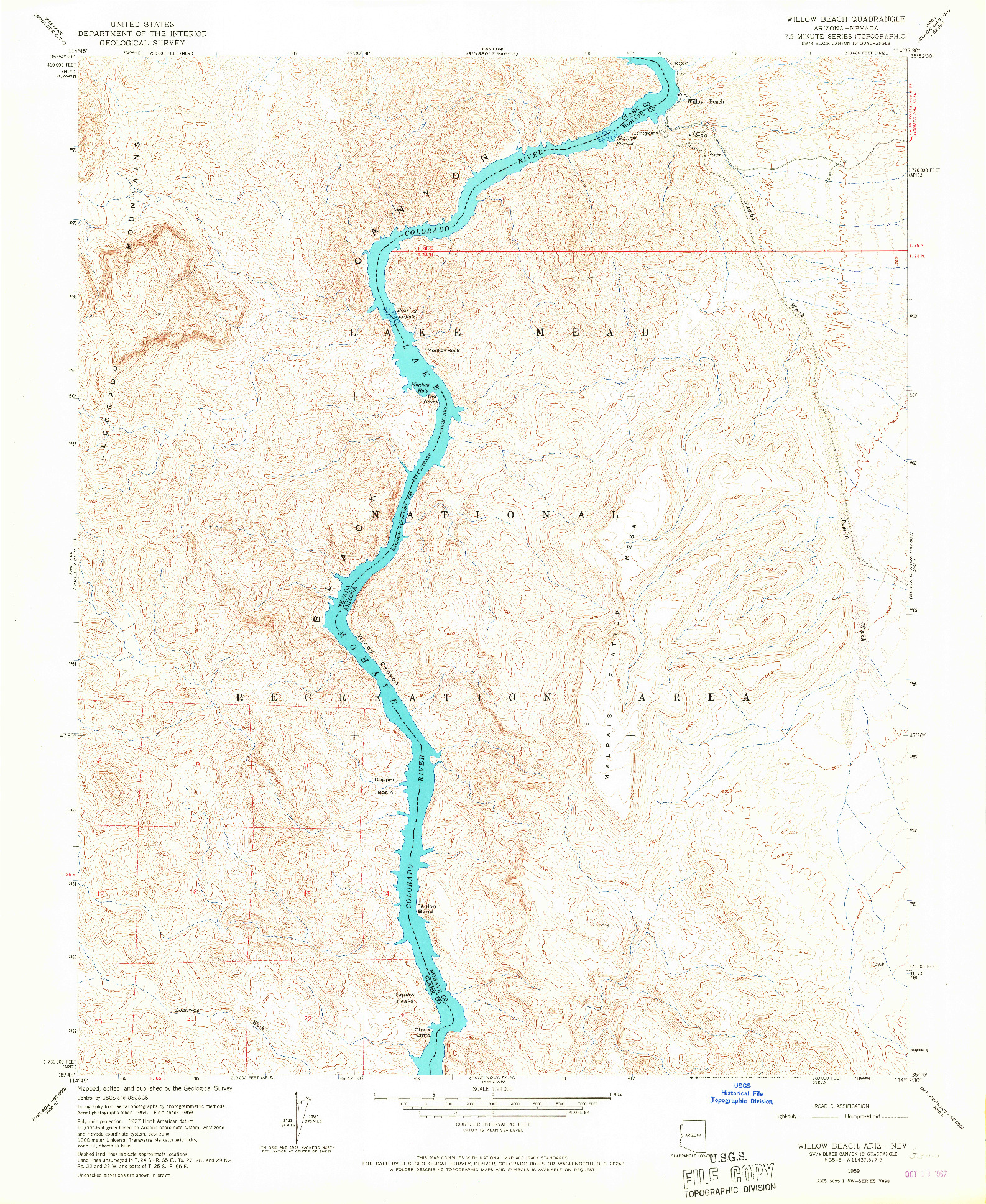 USGS 1:24000-SCALE QUADRANGLE FOR WILLOW BEACH, AZ 1959