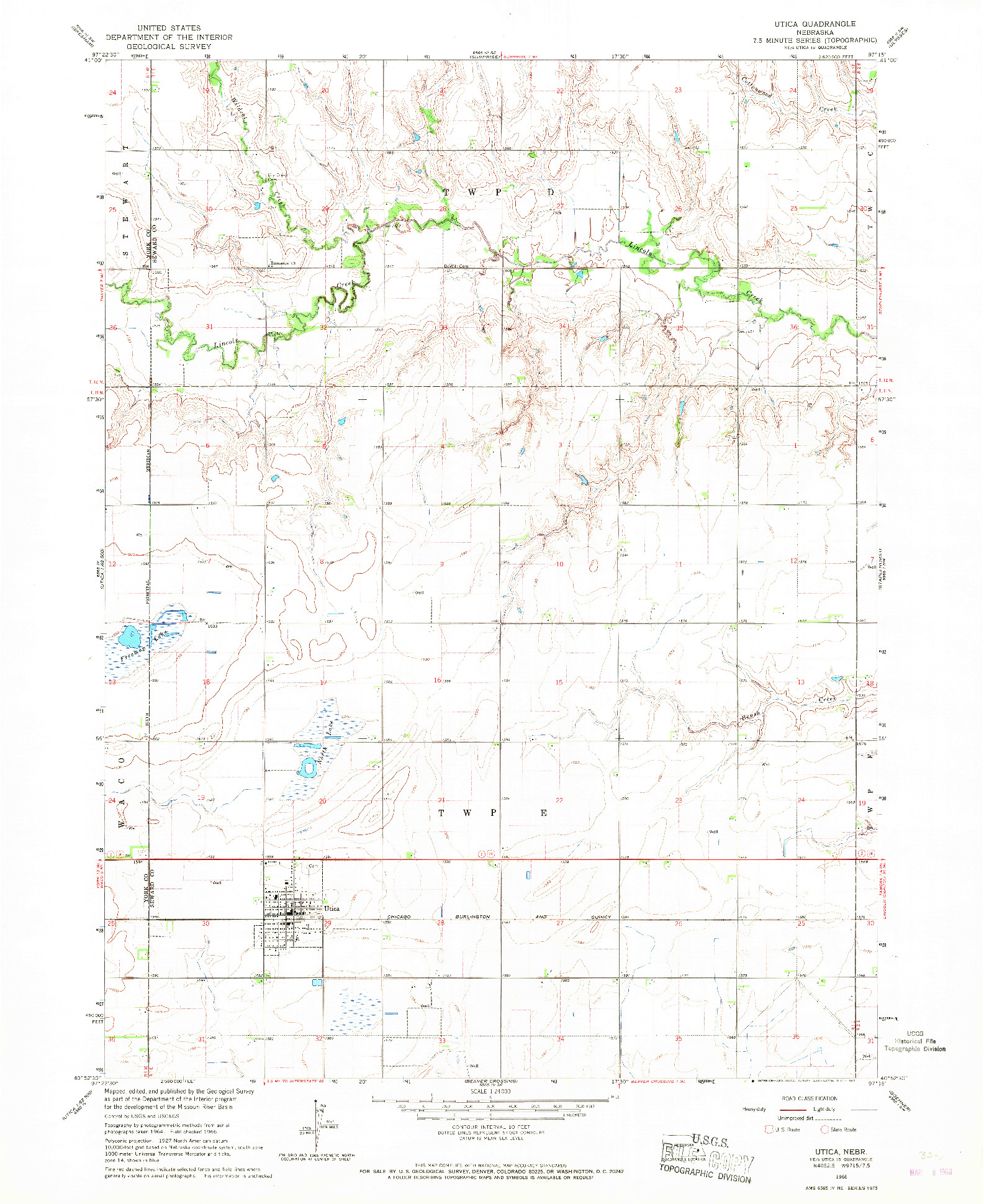 USGS 1:24000-SCALE QUADRANGLE FOR UTICA, NE 1966