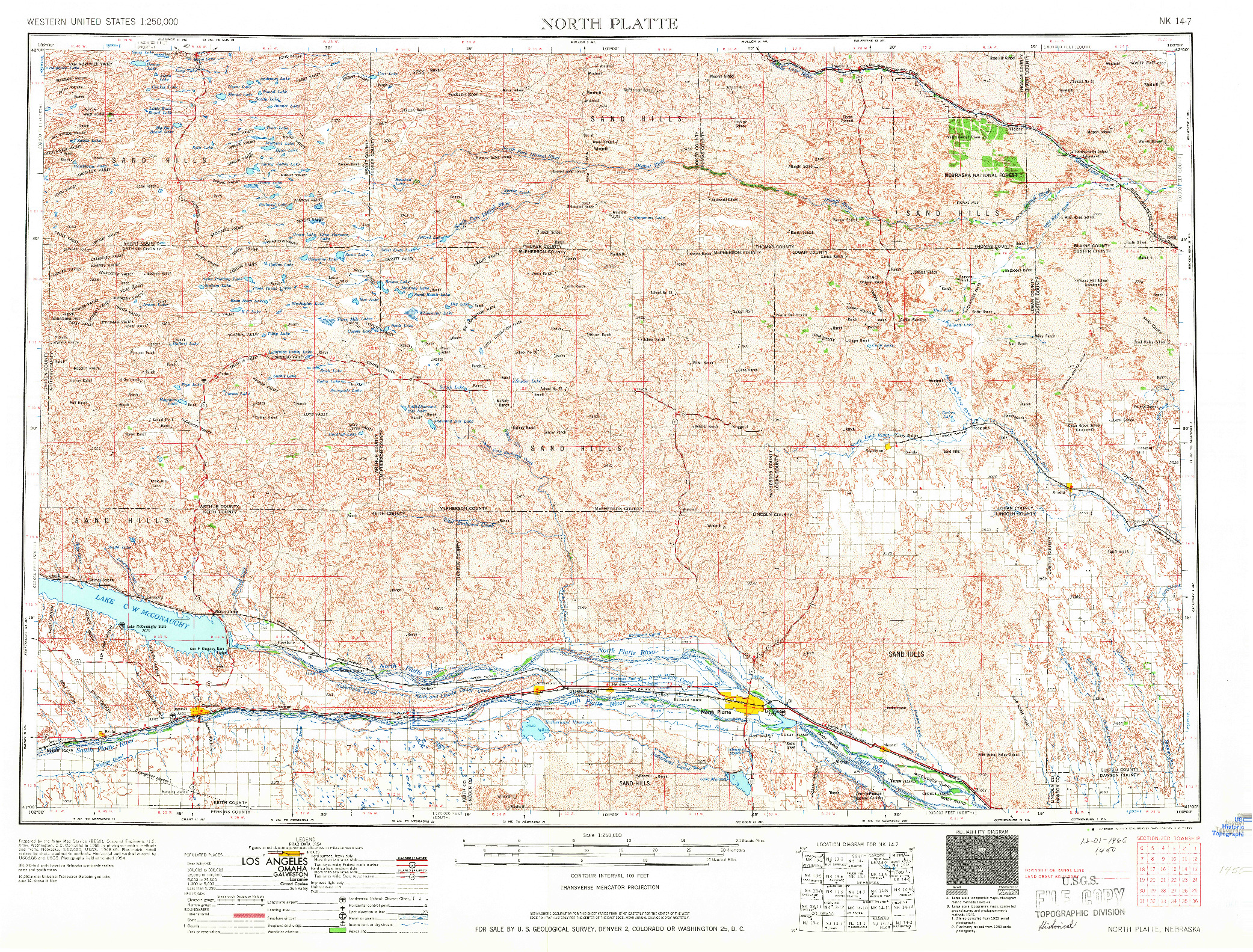 USGS 1:250000-SCALE QUADRANGLE FOR NORTH PLATTE, NE 1967