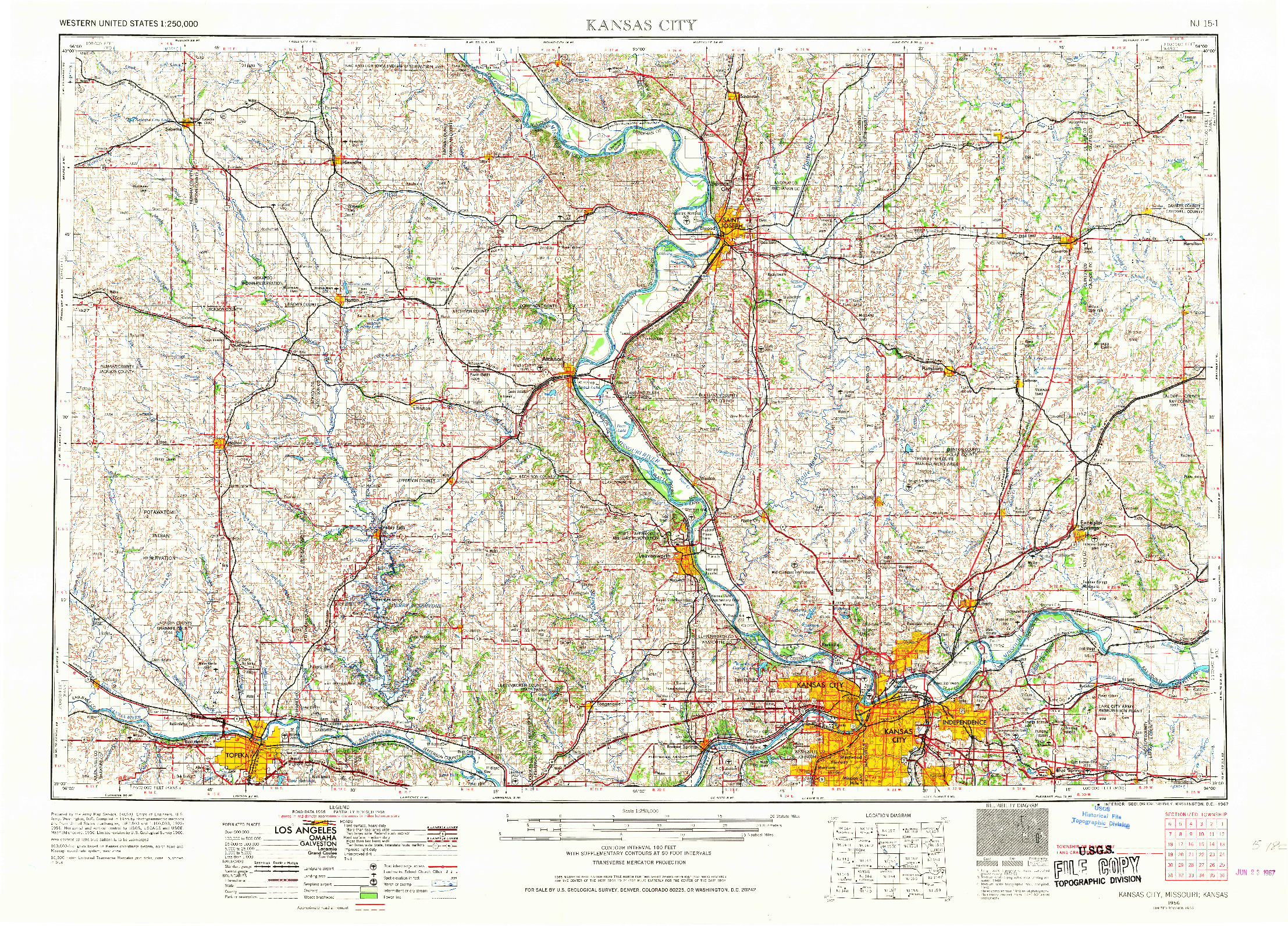 USGS 1:250000-SCALE QUADRANGLE FOR KANSAS CITY, MO 1956
