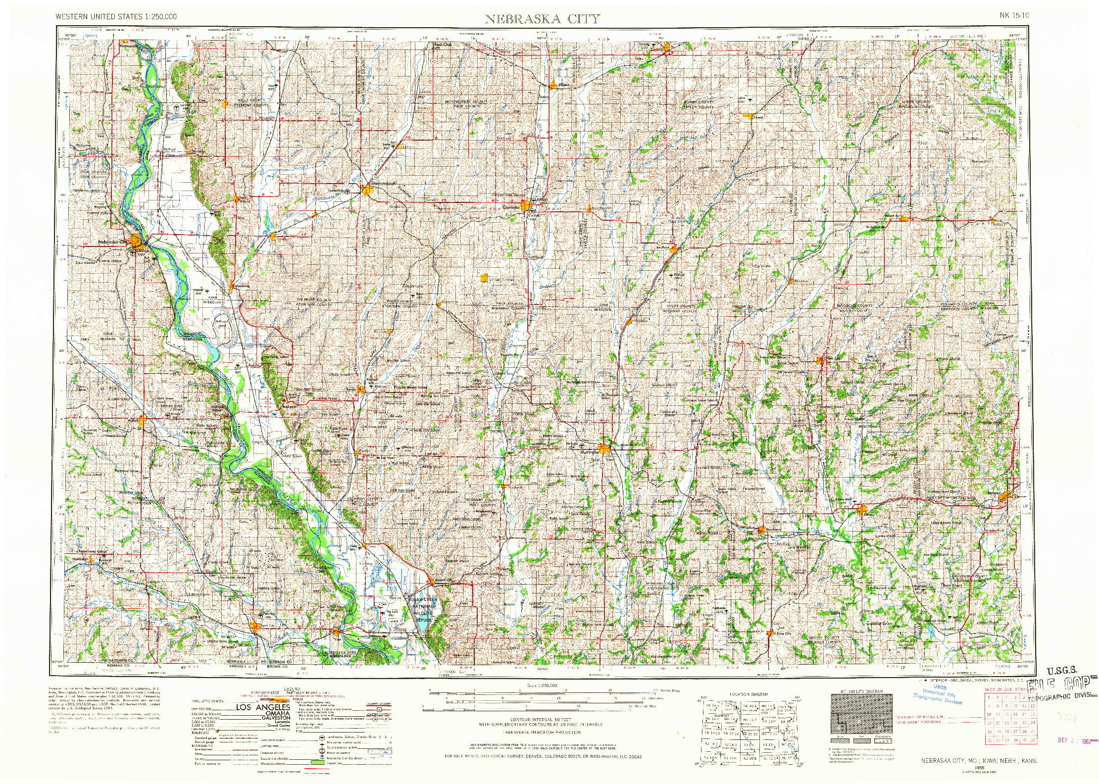 USGS 1:250000-SCALE QUADRANGLE FOR NEBRASKA CITY, MO 1955