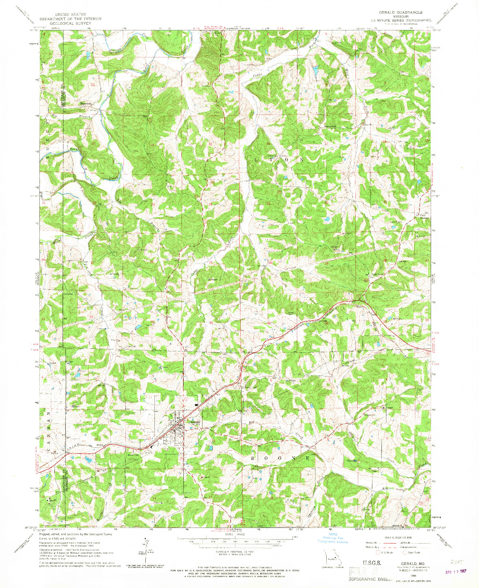 USGS 1:24000-SCALE QUADRANGLE FOR GERALD, MO 1966