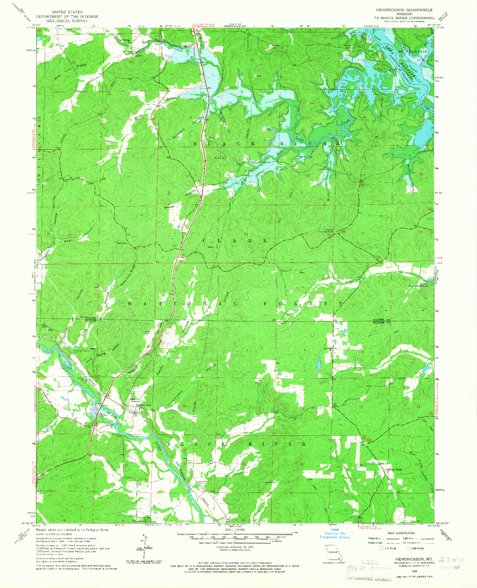 USGS 1:24000-SCALE QUADRANGLE FOR HENDRICKSON, MO 1966