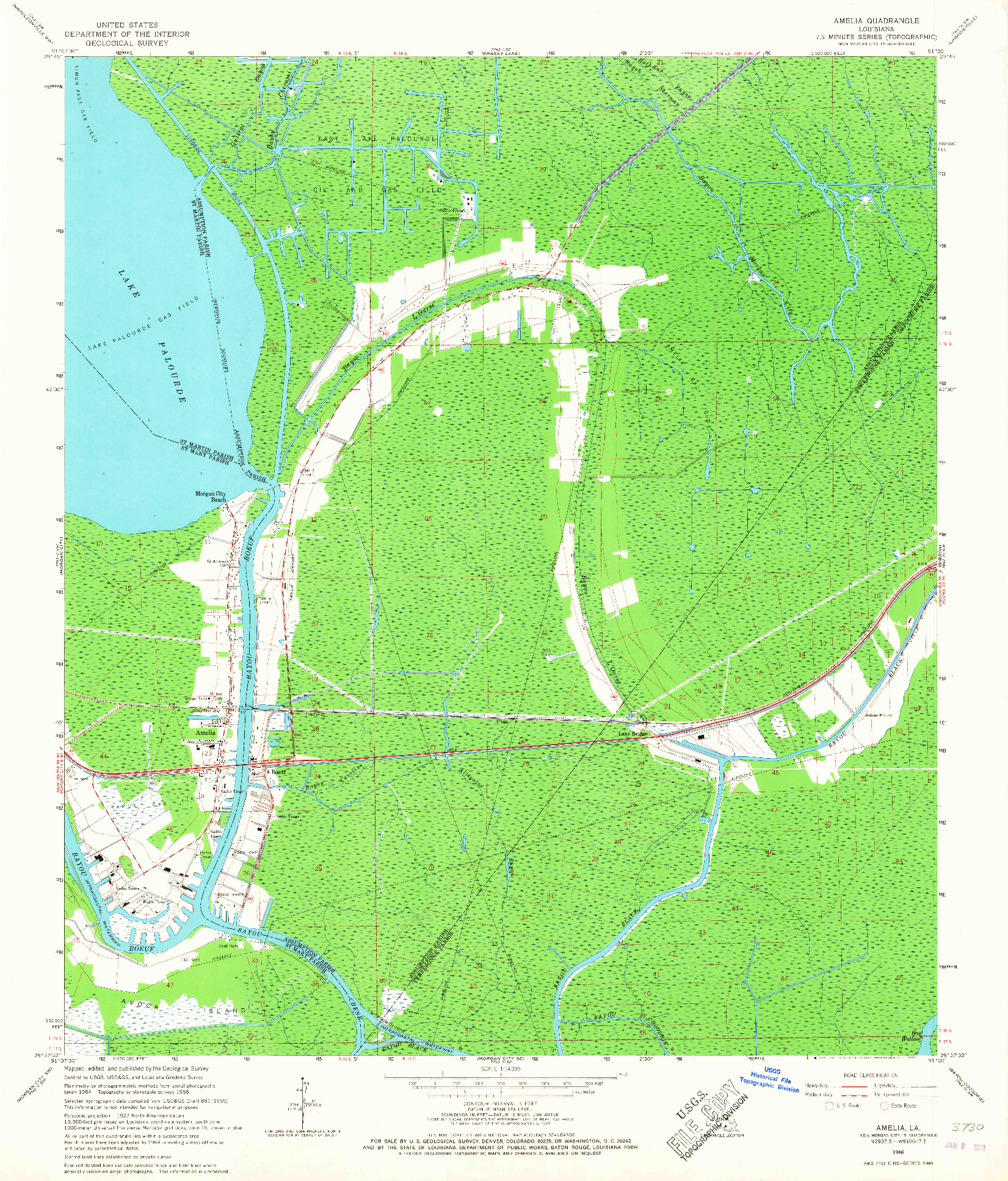 USGS 1:24000-SCALE QUADRANGLE FOR AMELIA, LA 1966