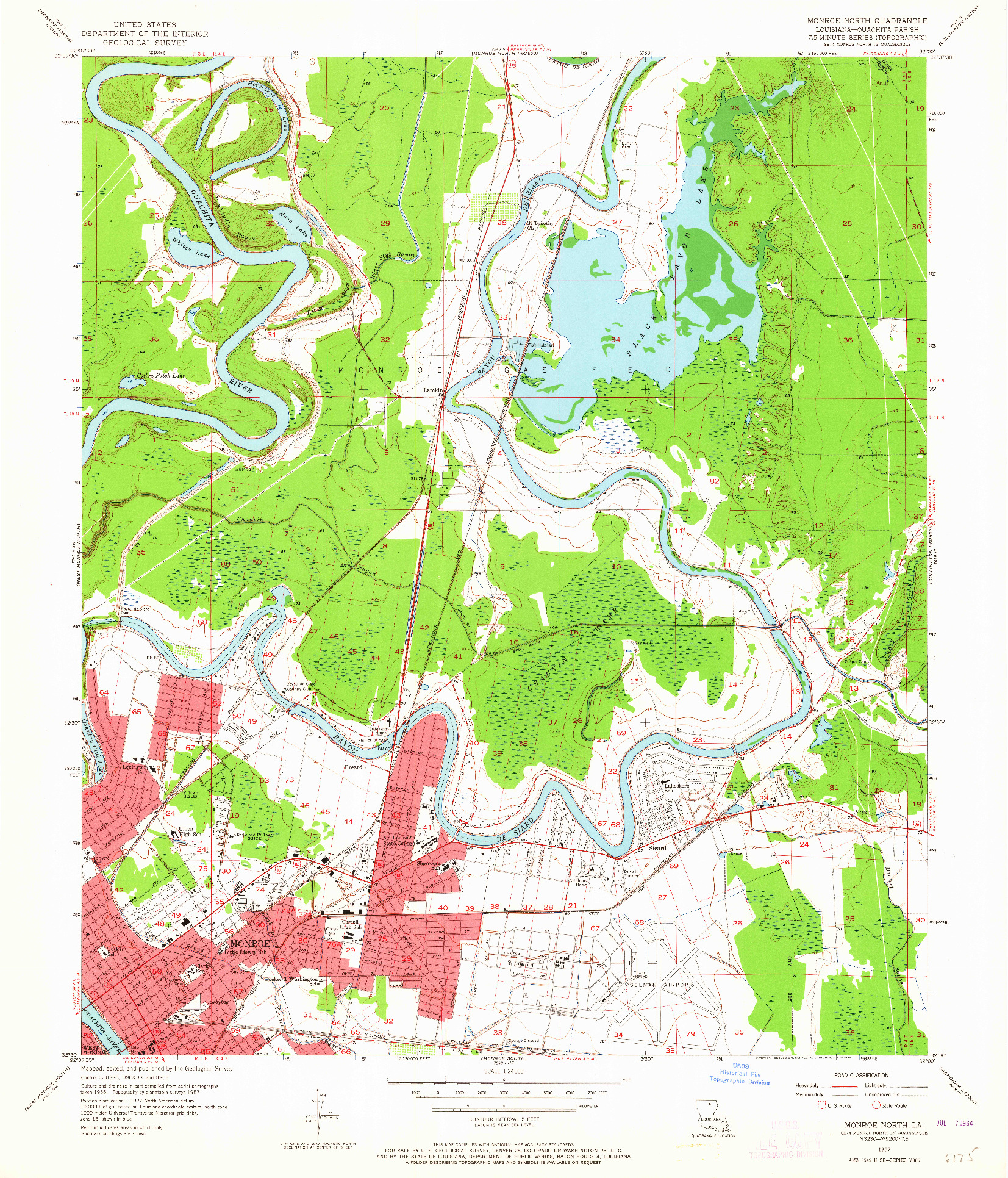 USGS 1:24000-SCALE QUADRANGLE FOR MONROE NORTH, LA 1957