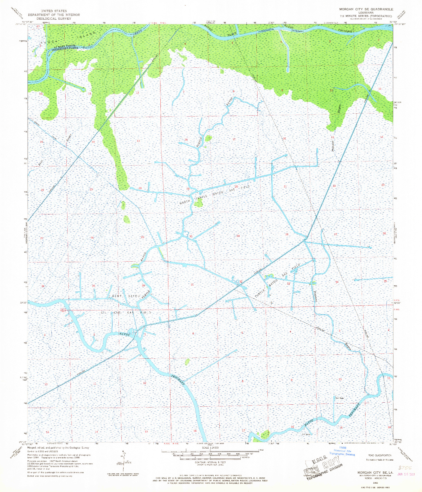 USGS 1:24000-SCALE QUADRANGLE FOR MORGAN CITY SE, LA 1966