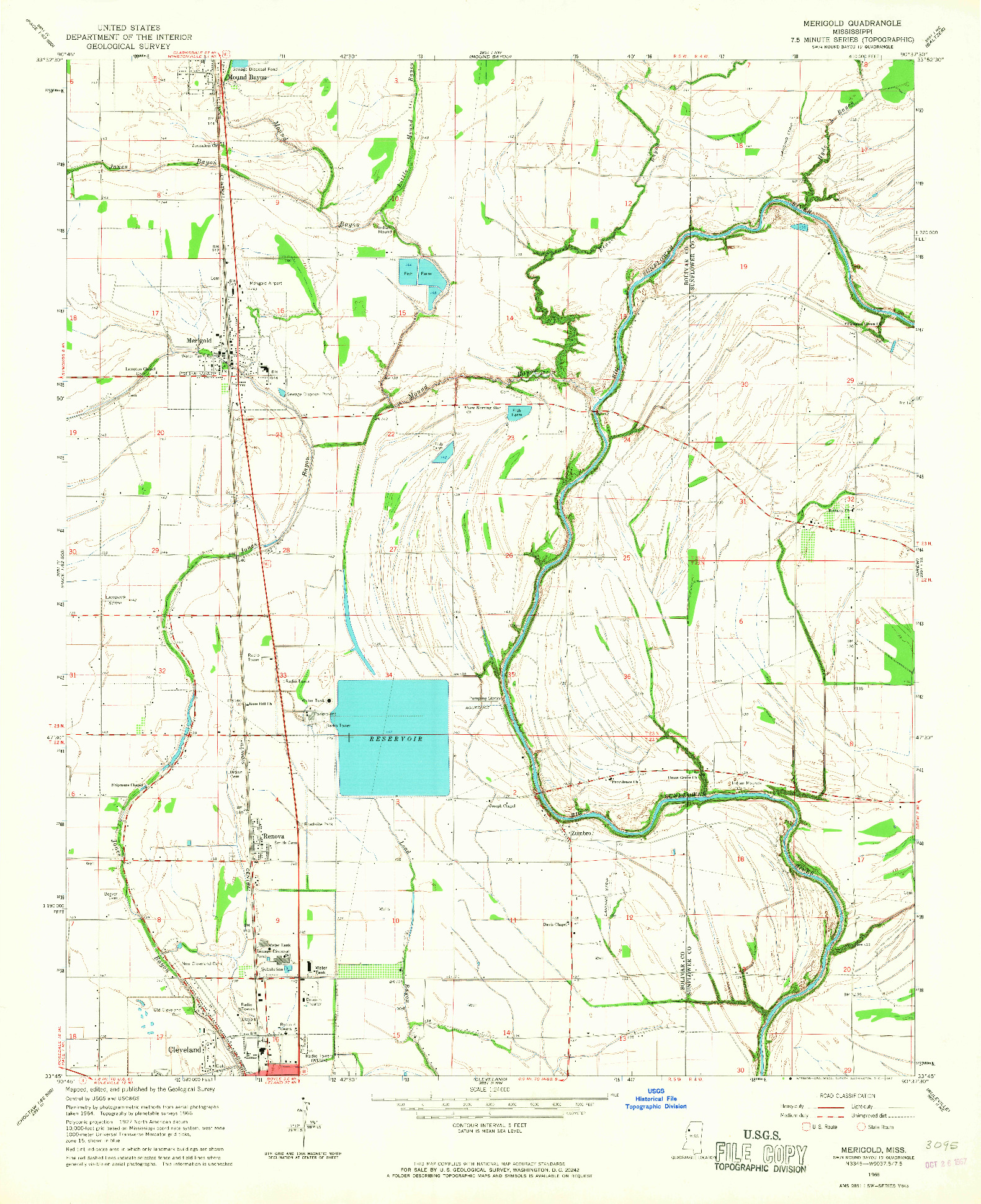 USGS 1:24000-SCALE QUADRANGLE FOR MERIGOLD, MS 1966