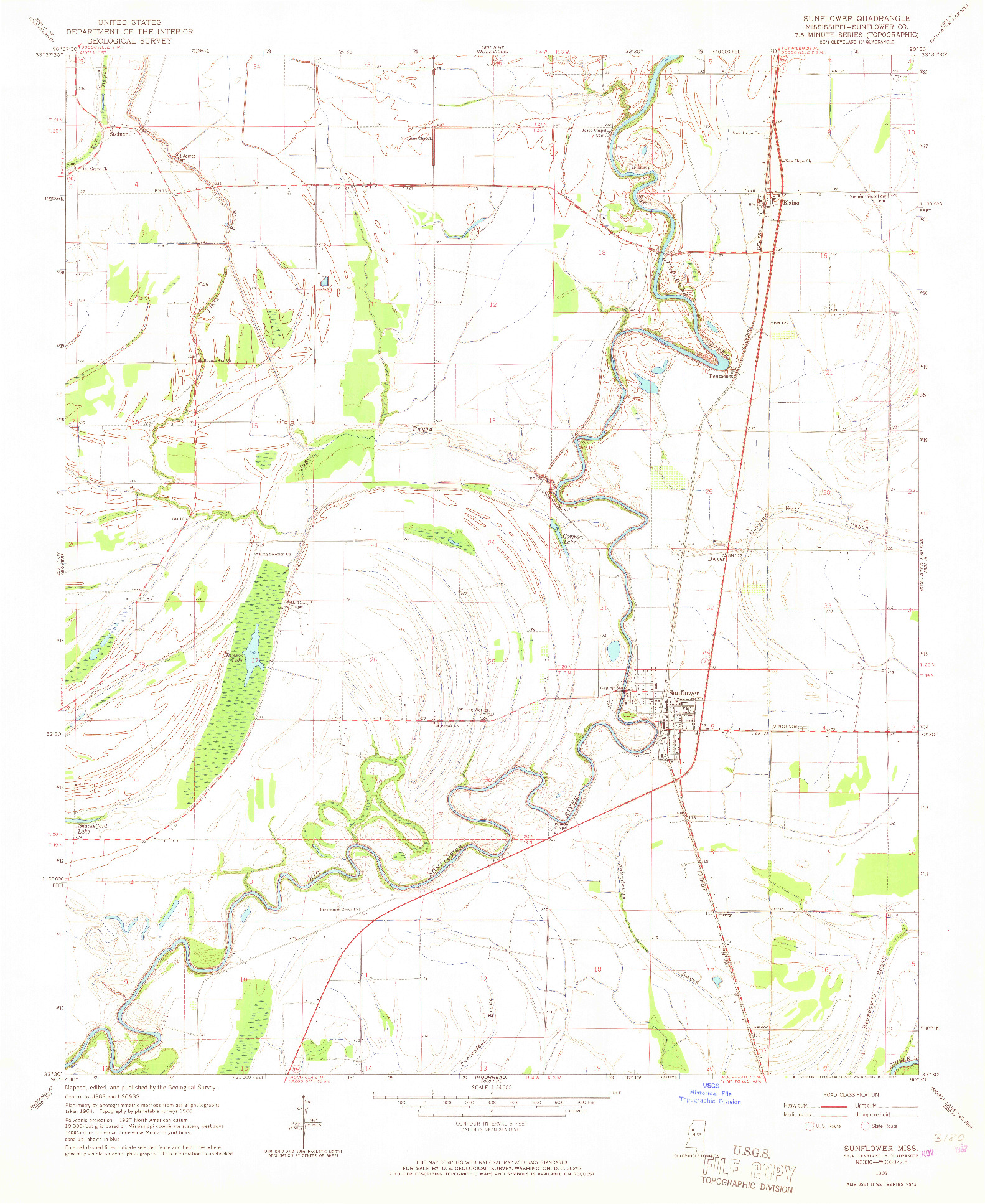 USGS 1:24000-SCALE QUADRANGLE FOR SUNFLOWER, MS 1966
