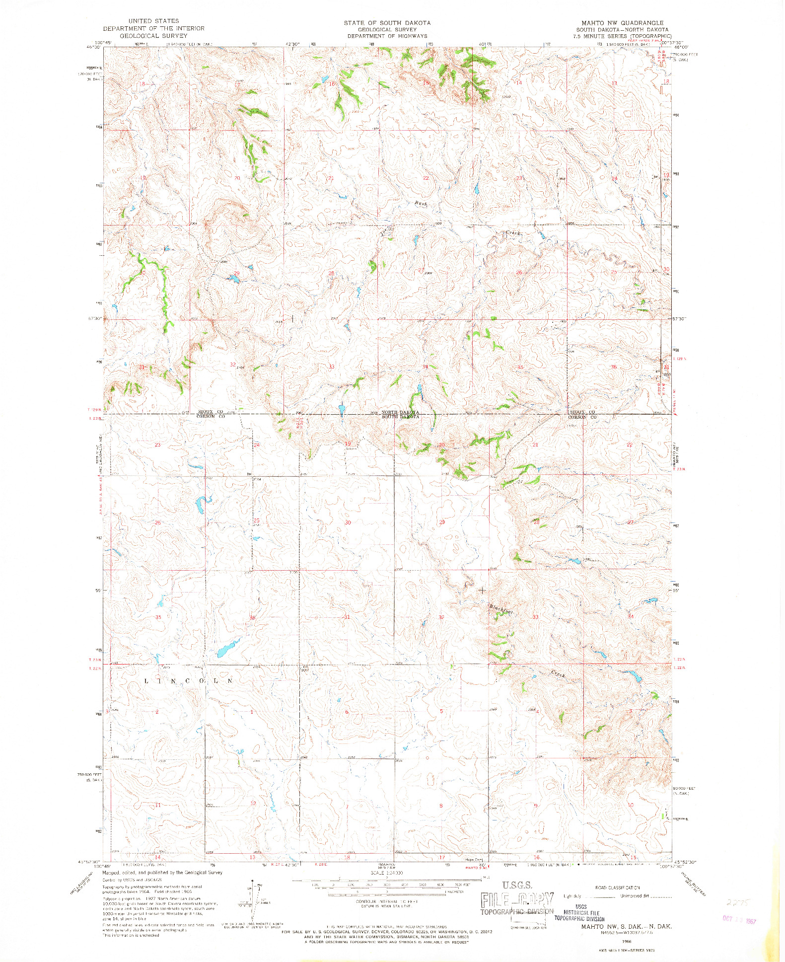 USGS 1:24000-SCALE QUADRANGLE FOR MAHTO NW, SD 1966