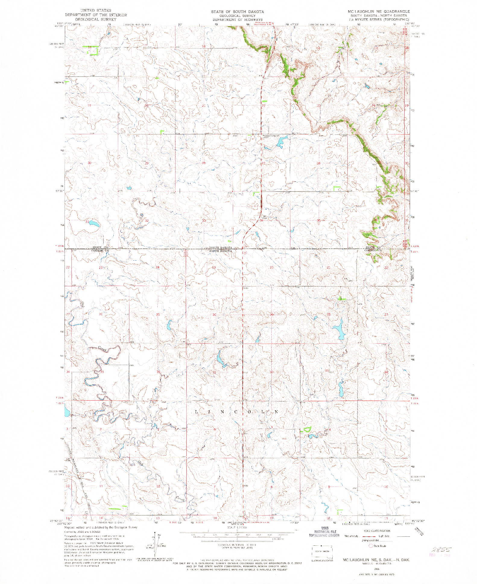 USGS 1:24000-SCALE QUADRANGLE FOR MCLAUGHLIN NE, SD 1966