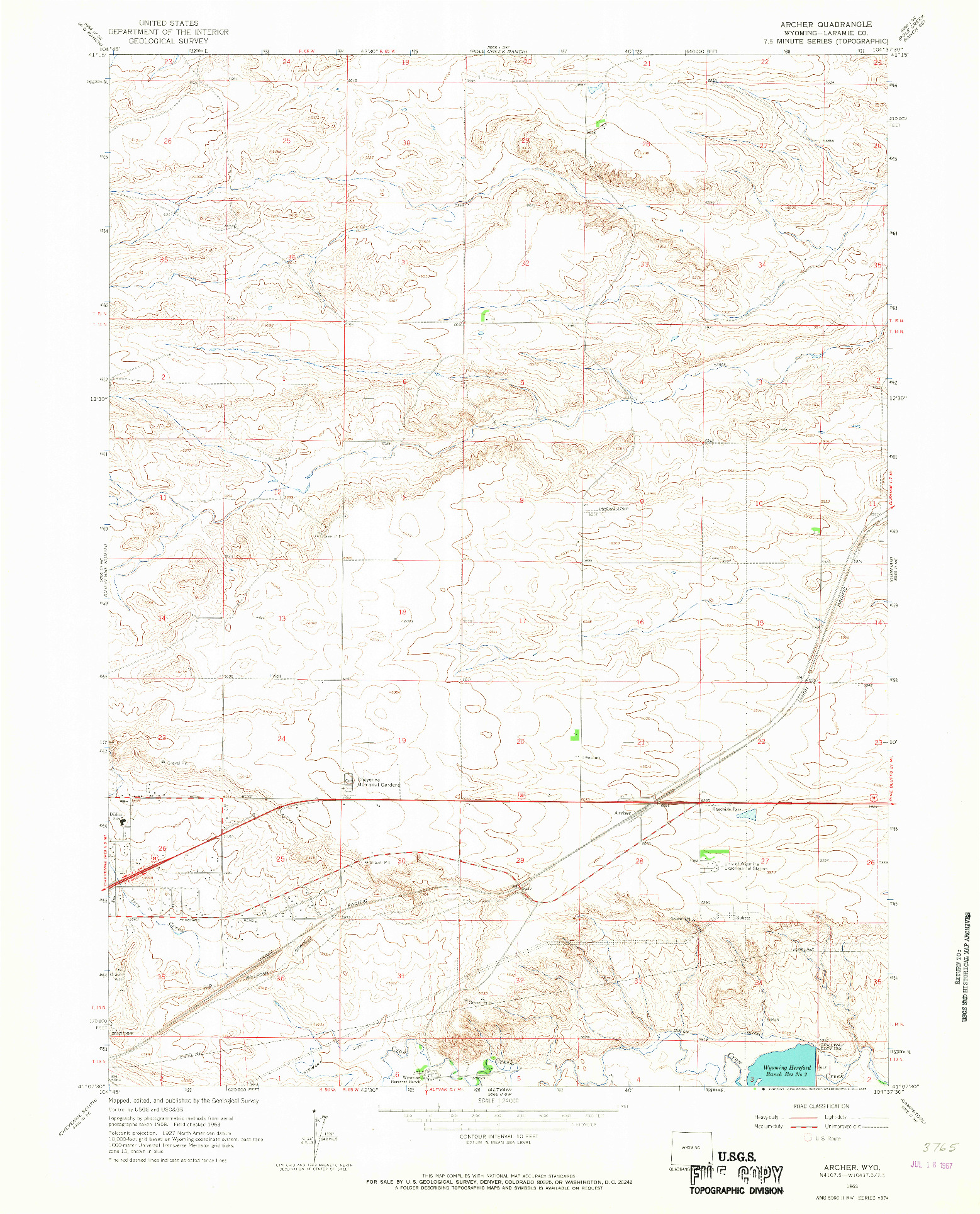 USGS 1:24000-SCALE QUADRANGLE FOR ARCHER, WY 1963