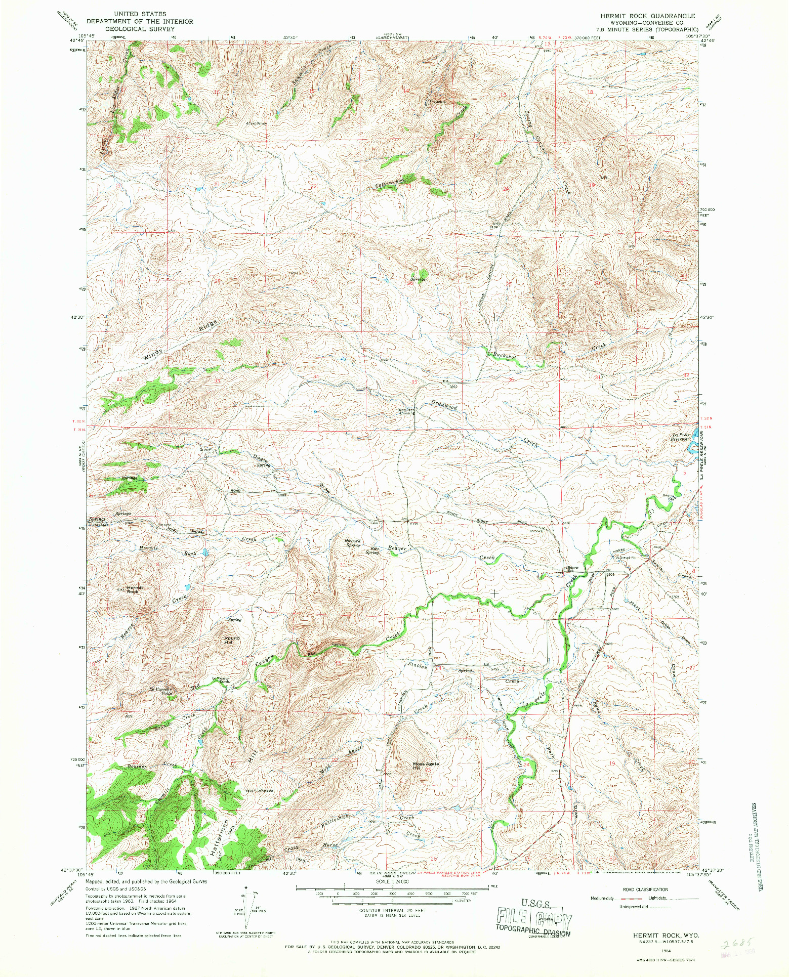 USGS 1:24000-SCALE QUADRANGLE FOR HERMIT ROCK, WY 1964