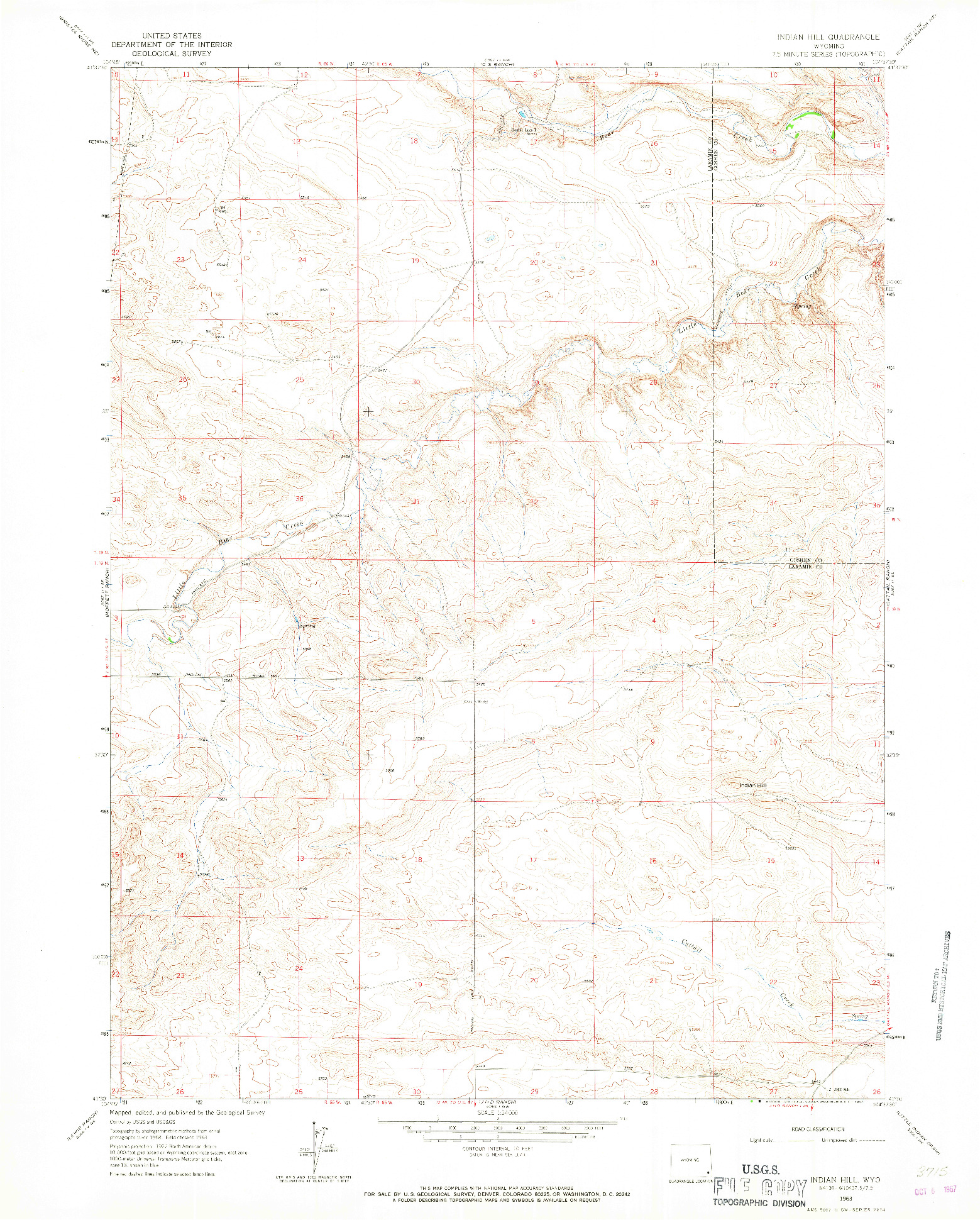 USGS 1:24000-SCALE QUADRANGLE FOR INDIAN HILL, WY 1963
