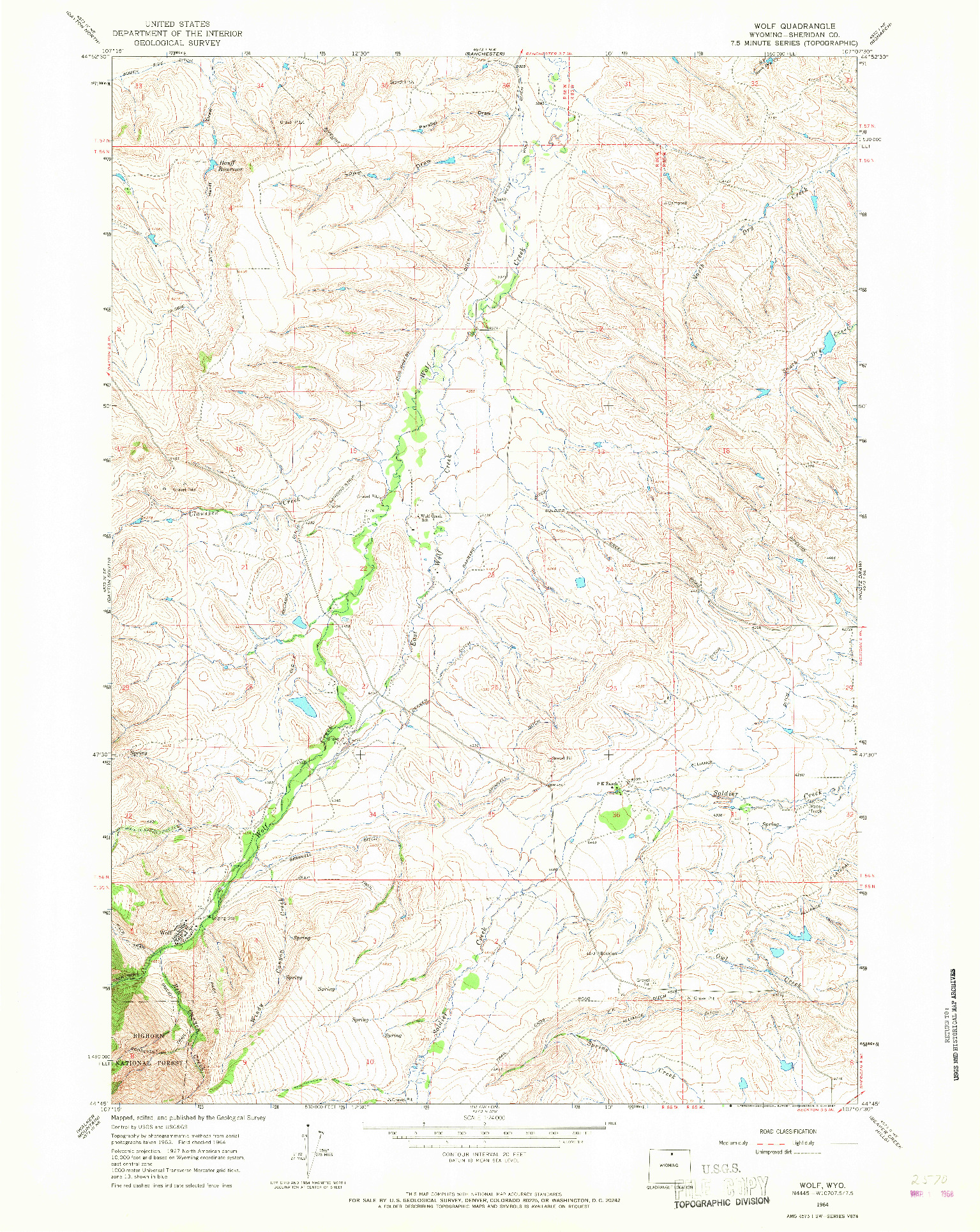 USGS 1:24000-SCALE QUADRANGLE FOR WOLF, WY 1964