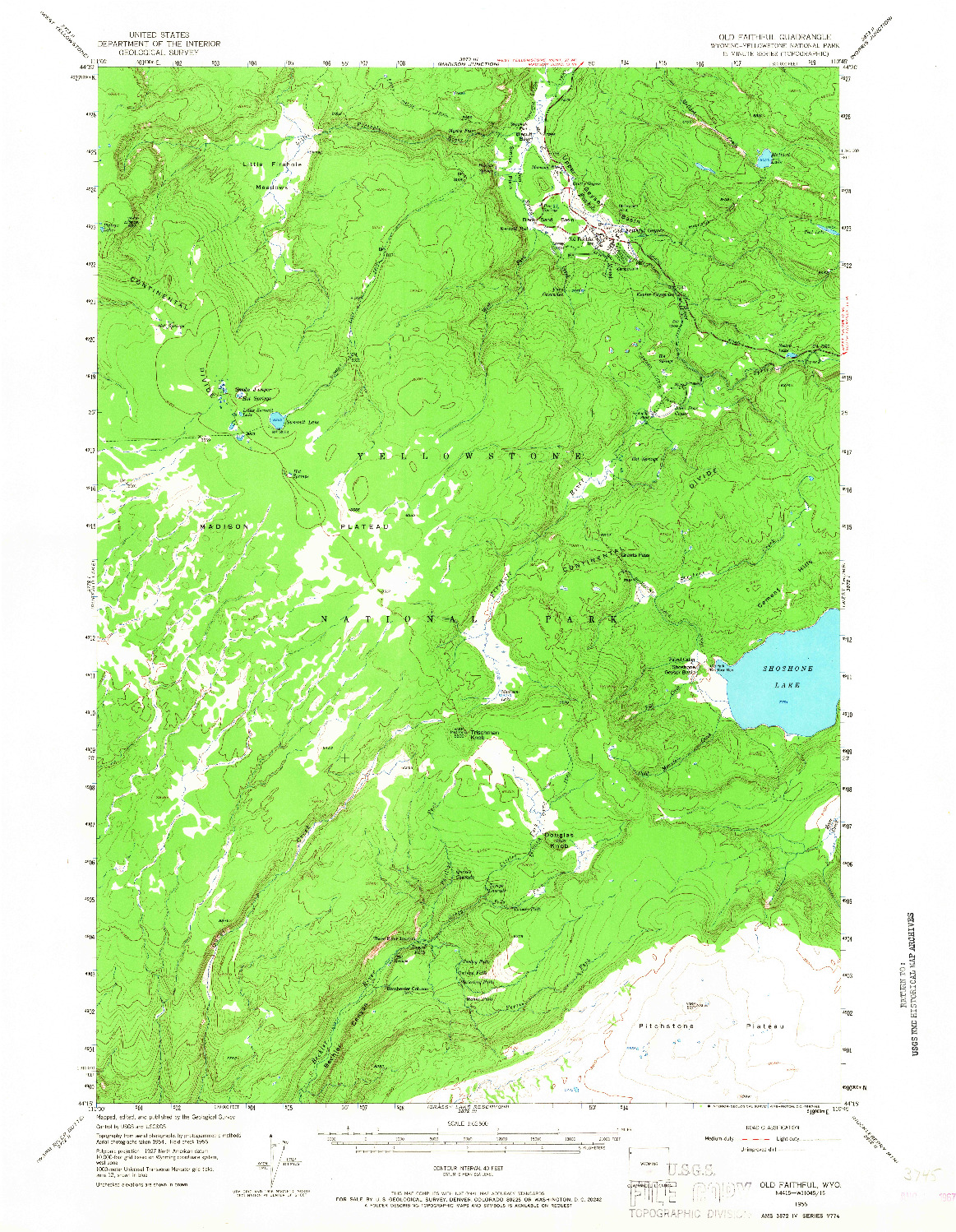 USGS 1:62500-SCALE QUADRANGLE FOR OLD FAITHFUL, WY 1956