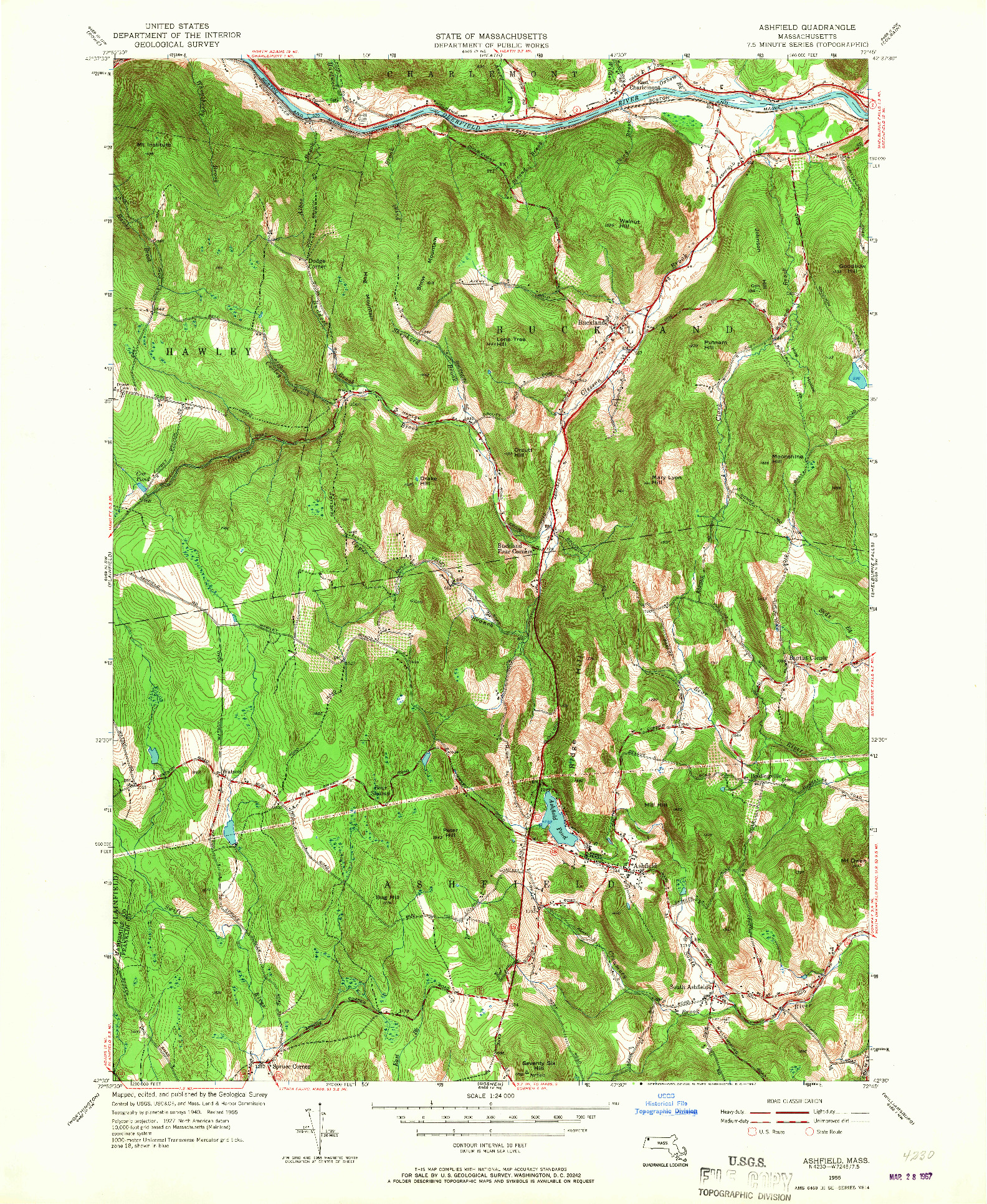 USGS 1:24000-SCALE QUADRANGLE FOR ASHFIELD, MA 1955