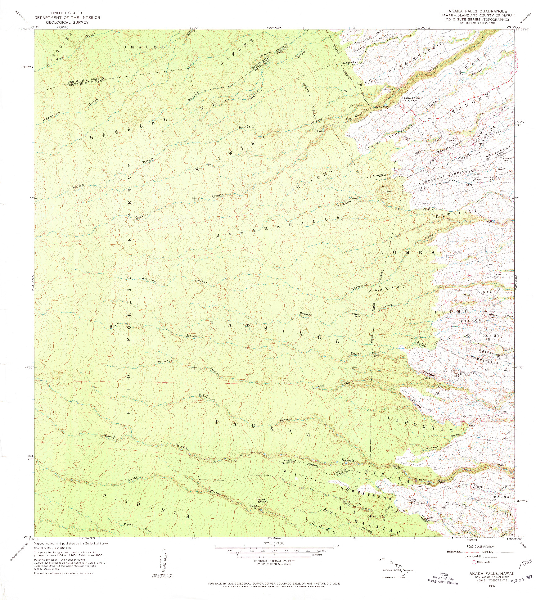 USGS 1:24000-SCALE QUADRANGLE FOR AKAKA FALLS, HI 1966
