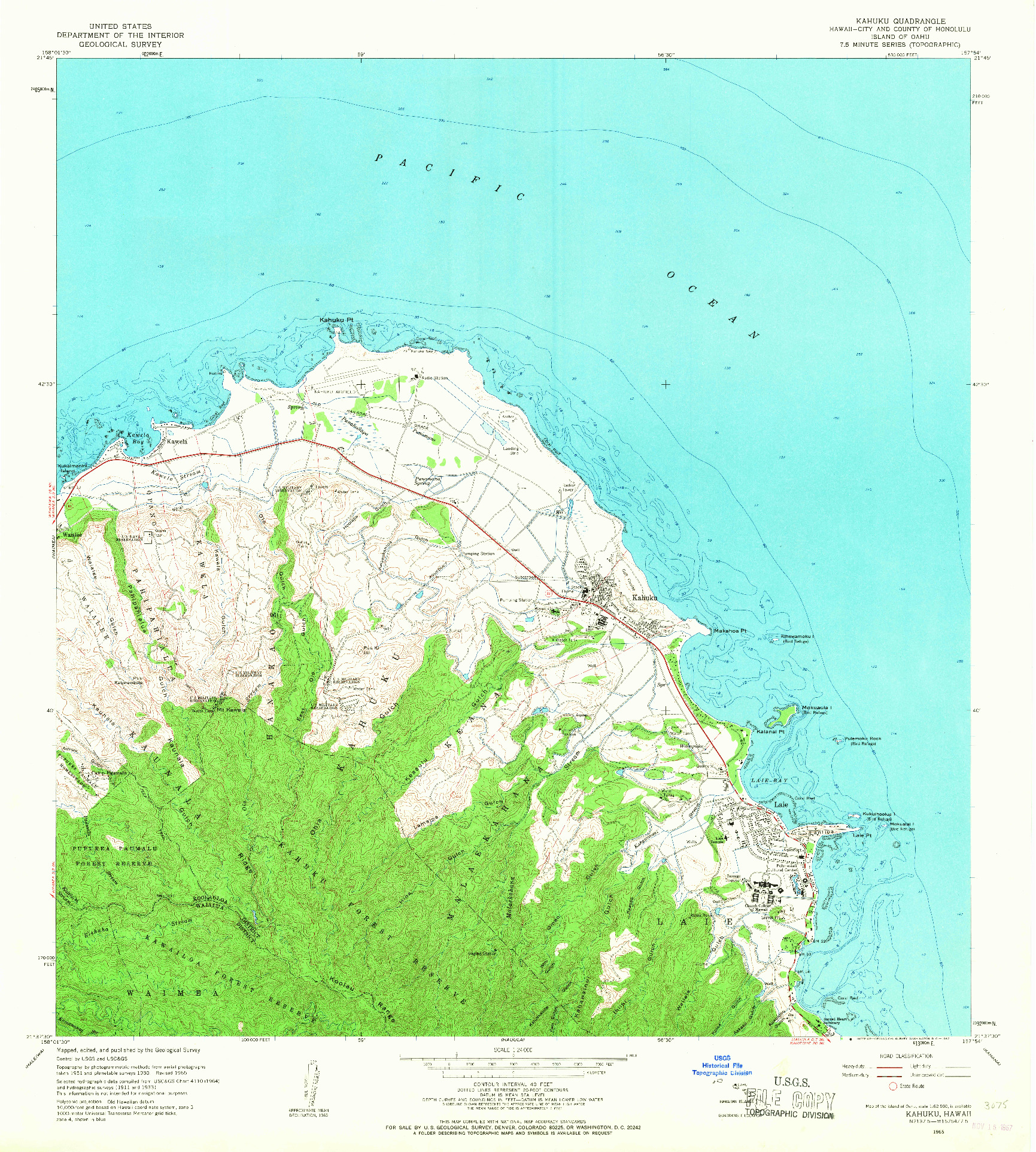 USGS 1:24000-SCALE QUADRANGLE FOR KAHUKU, HI 1965