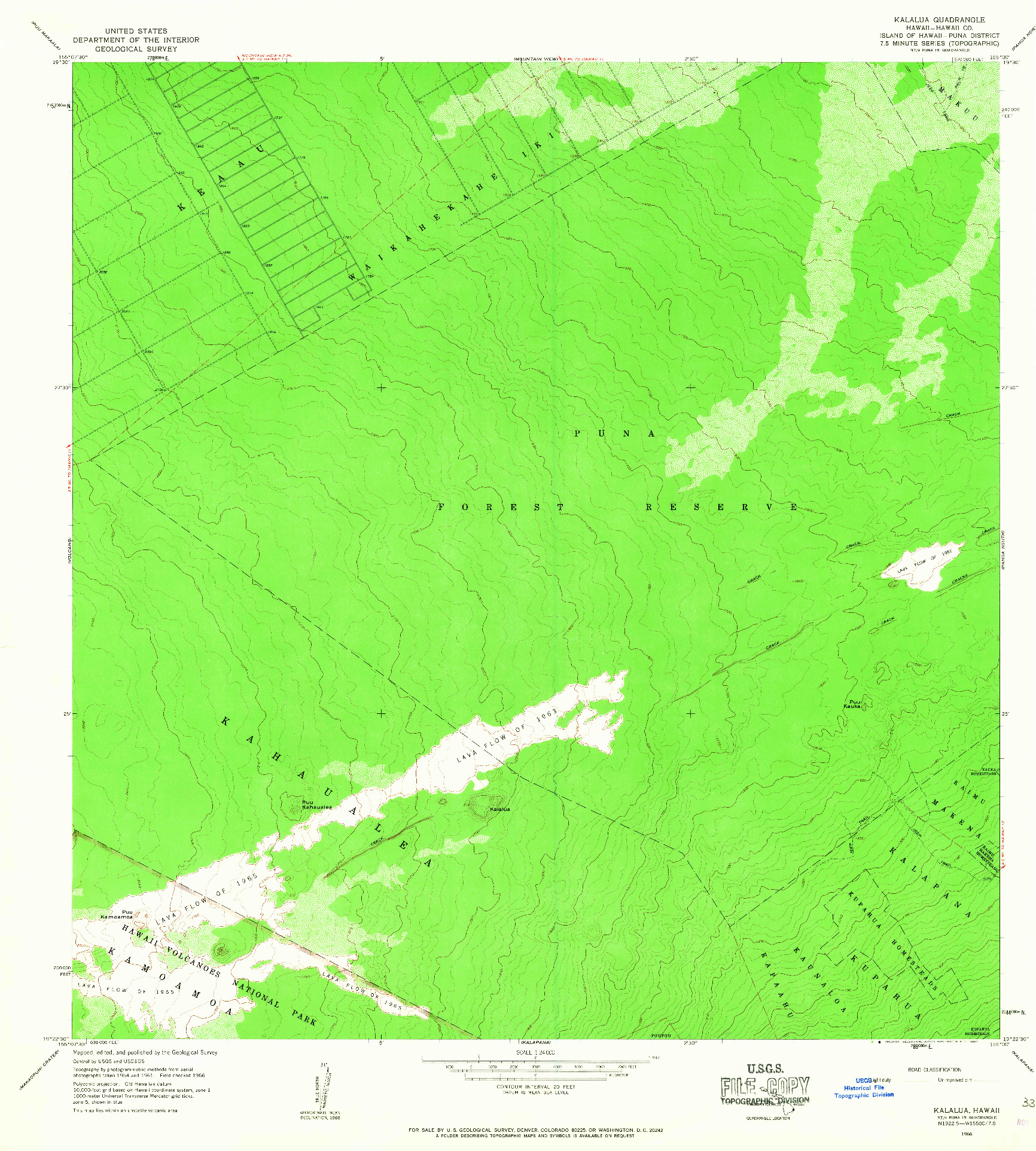 USGS 1:24000-SCALE QUADRANGLE FOR KALALUA, HI 1966
