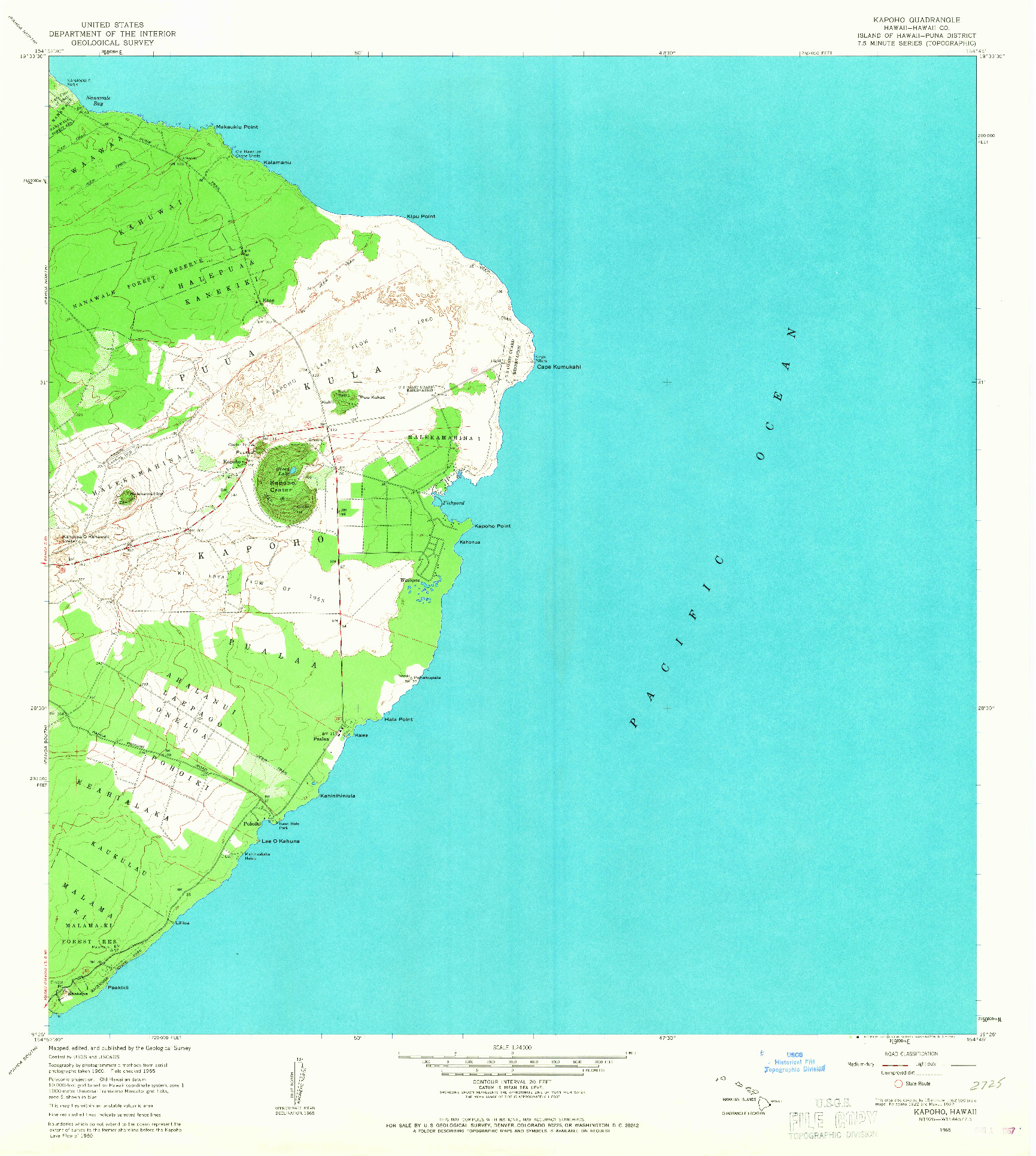USGS 1:24000-SCALE QUADRANGLE FOR KAPOHO, HI 1965