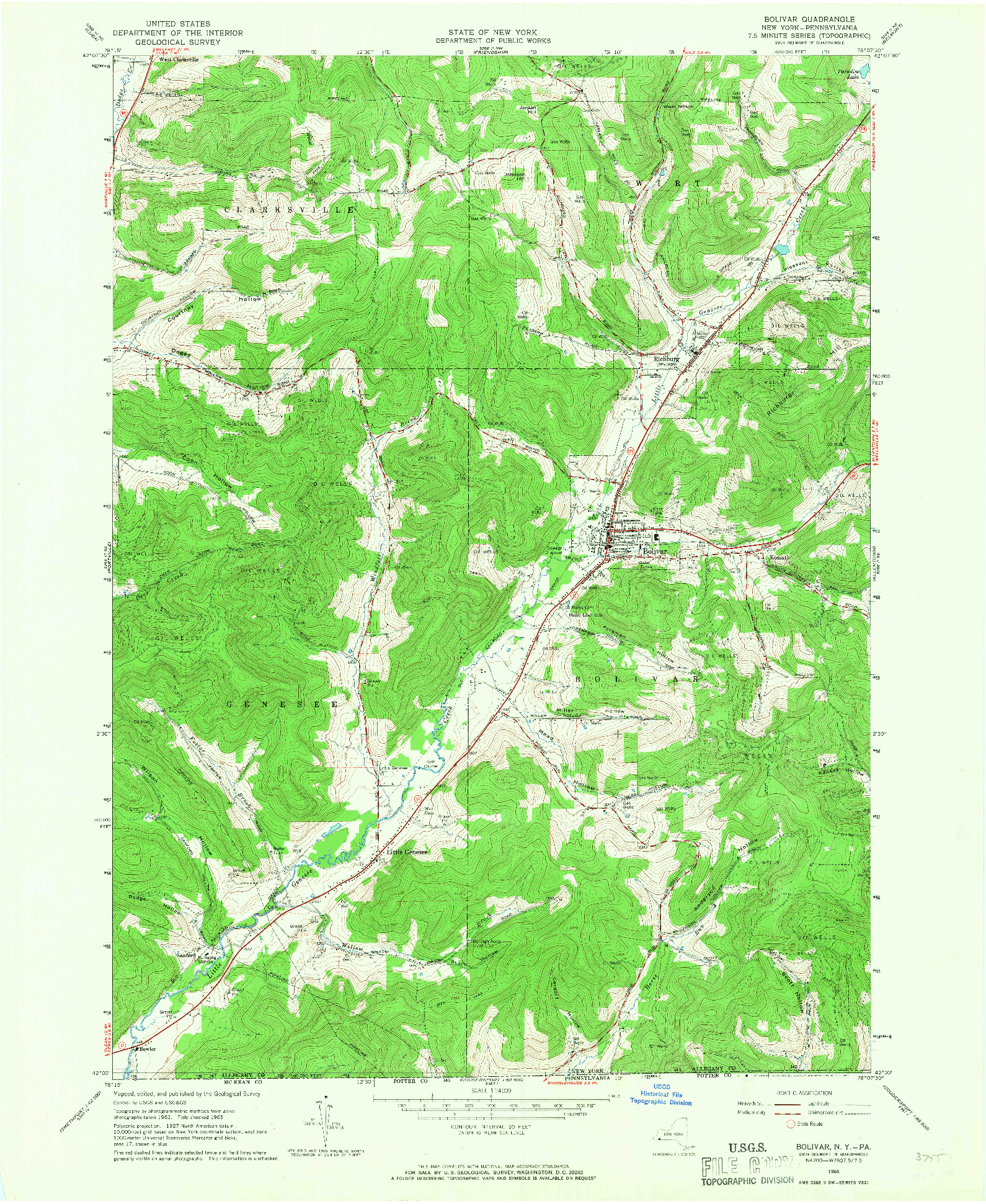 USGS 1:24000-SCALE QUADRANGLE FOR BOLIVAR, NY 1965