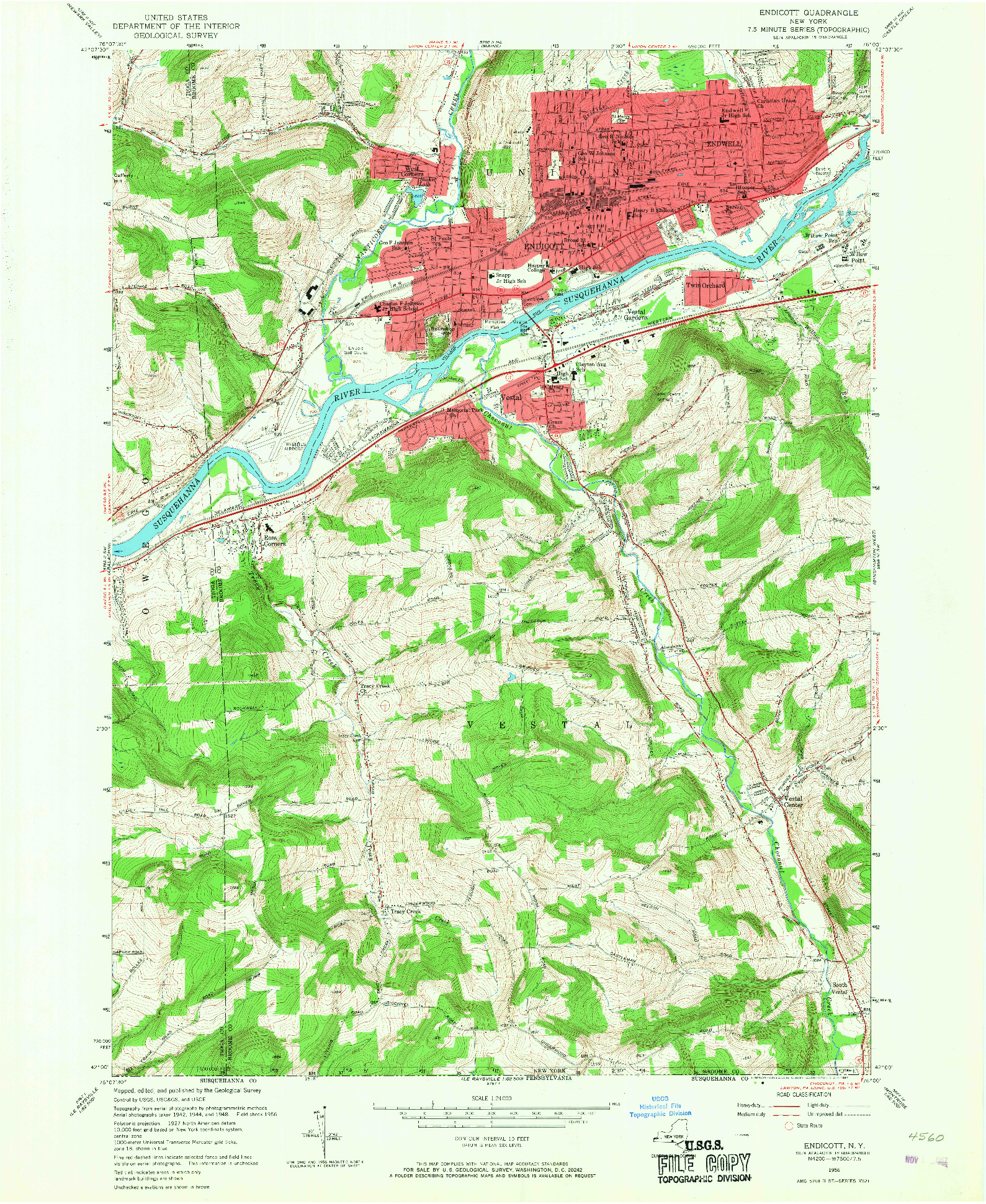 USGS 1:24000-SCALE QUADRANGLE FOR ENDICOTT, NY 1956