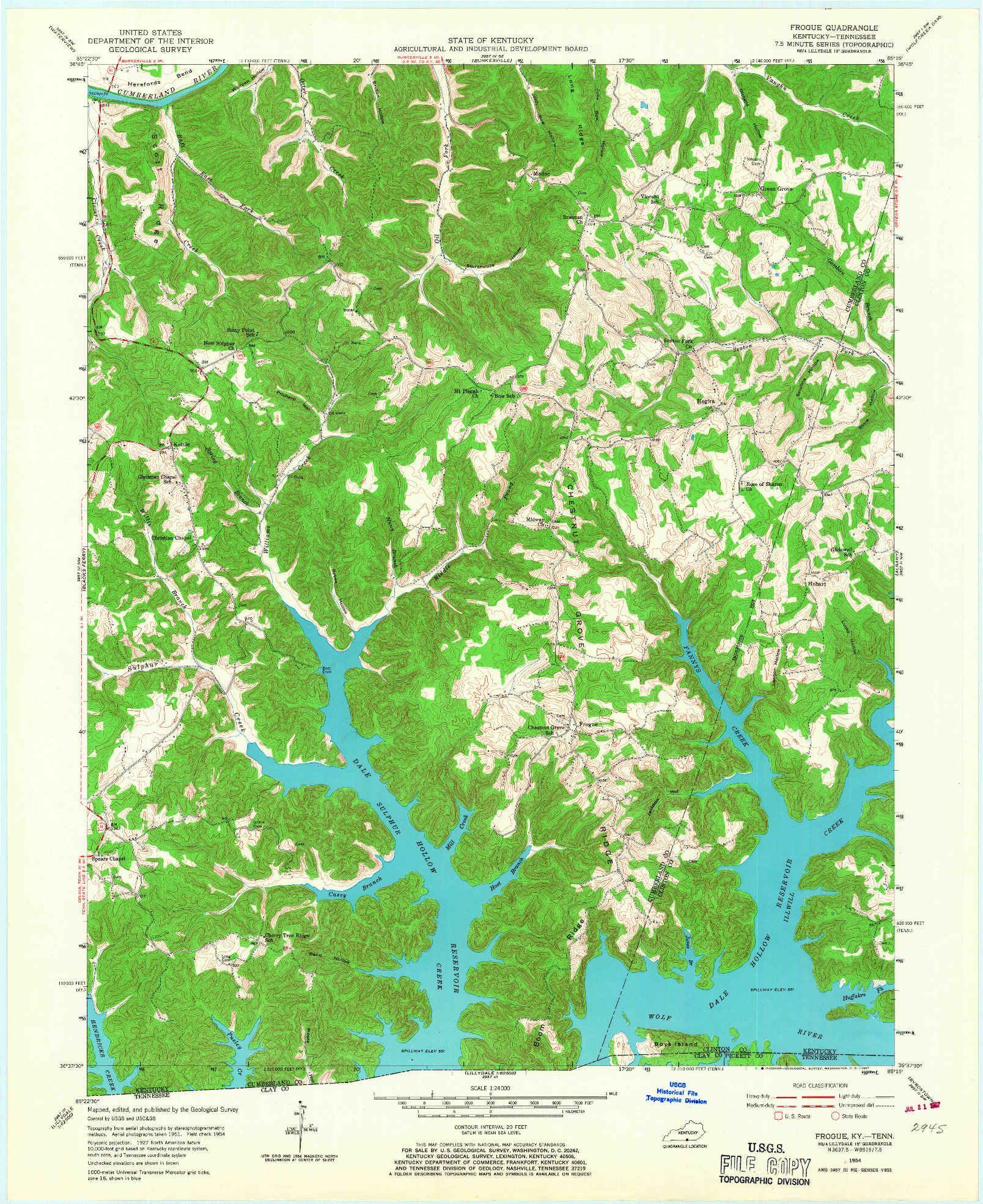 USGS 1:24000-SCALE QUADRANGLE FOR FROGUE, KY 1954