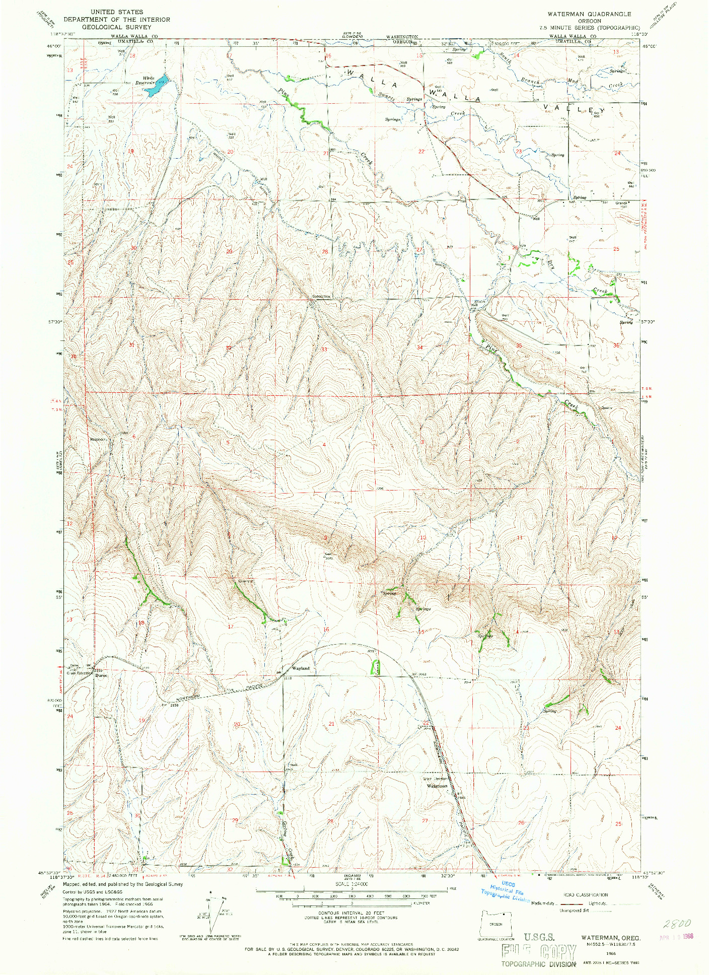 USGS 1:24000-SCALE QUADRANGLE FOR WATERMAN, OR 1966