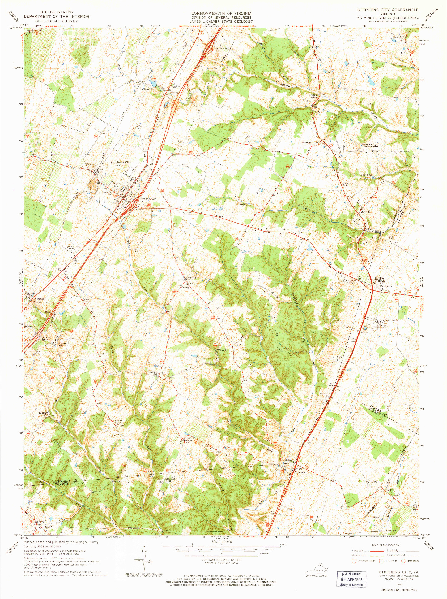 USGS 1:24000-SCALE QUADRANGLE FOR STEPHENS CITY, VA 1966